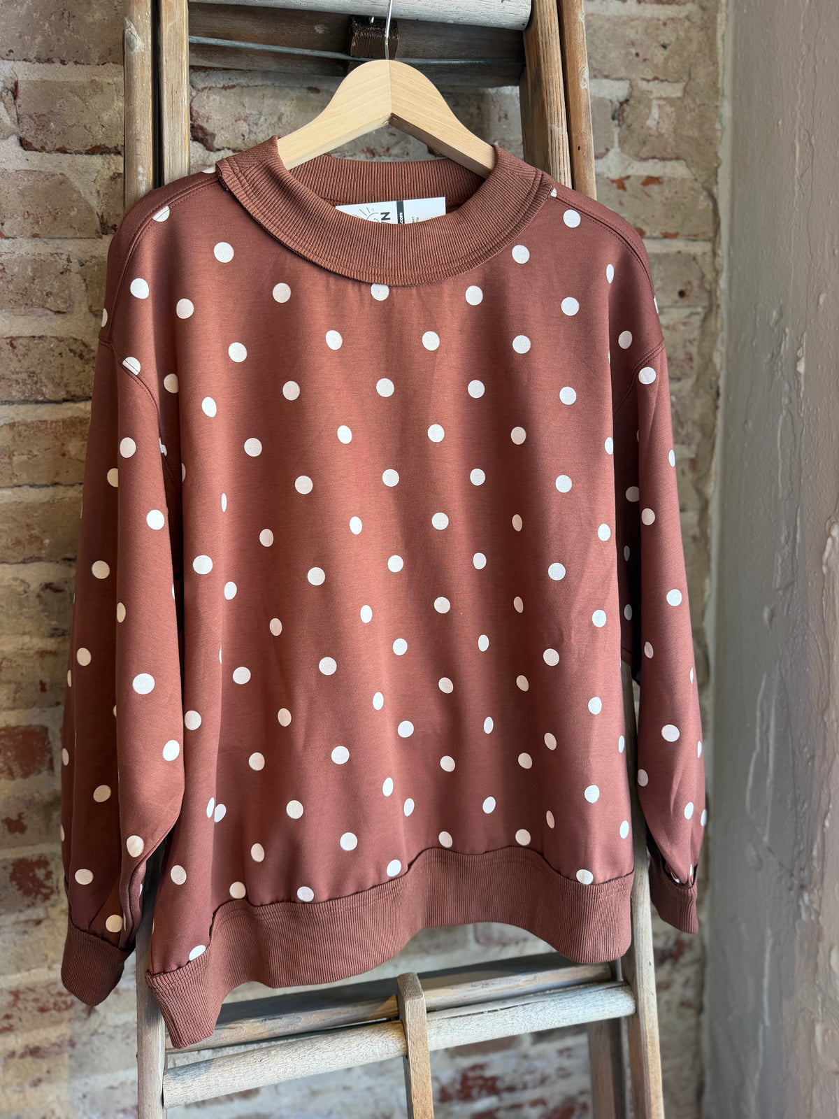 Polka Dot Scuba Pullover - Brown/White