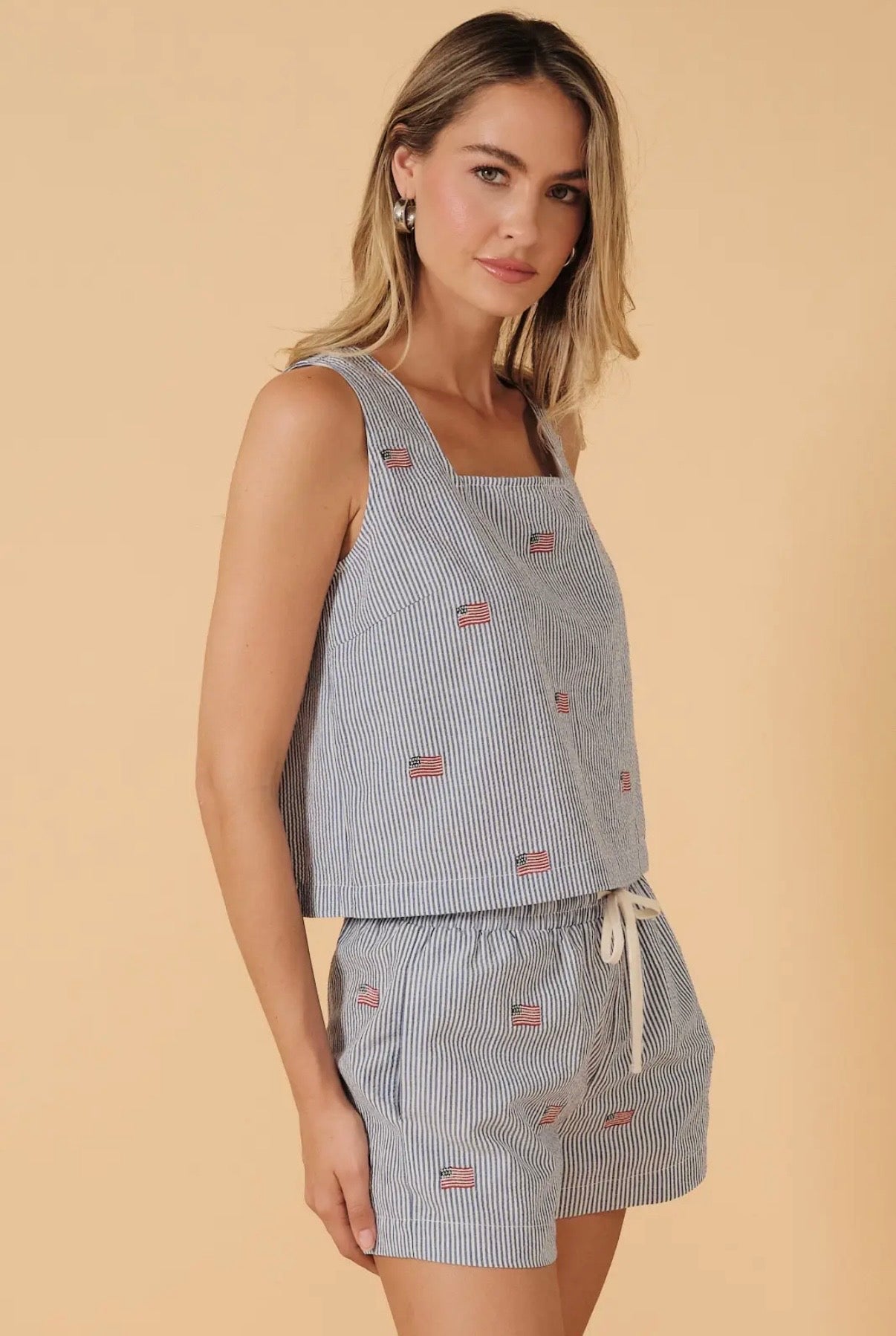 Square Neck USA Flag Embroidered Tank