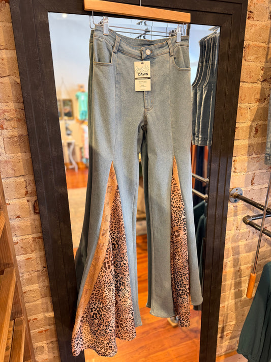 Leopard and Lace Wide Leg Jeans