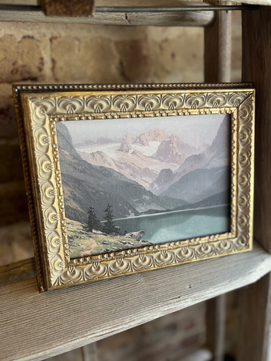 Mountain Lake View Framed Antique Art