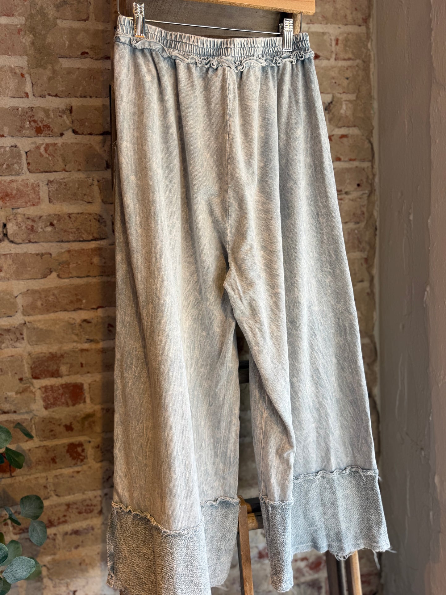 Mineral Washed Wide Leg Pants - Silver Grey