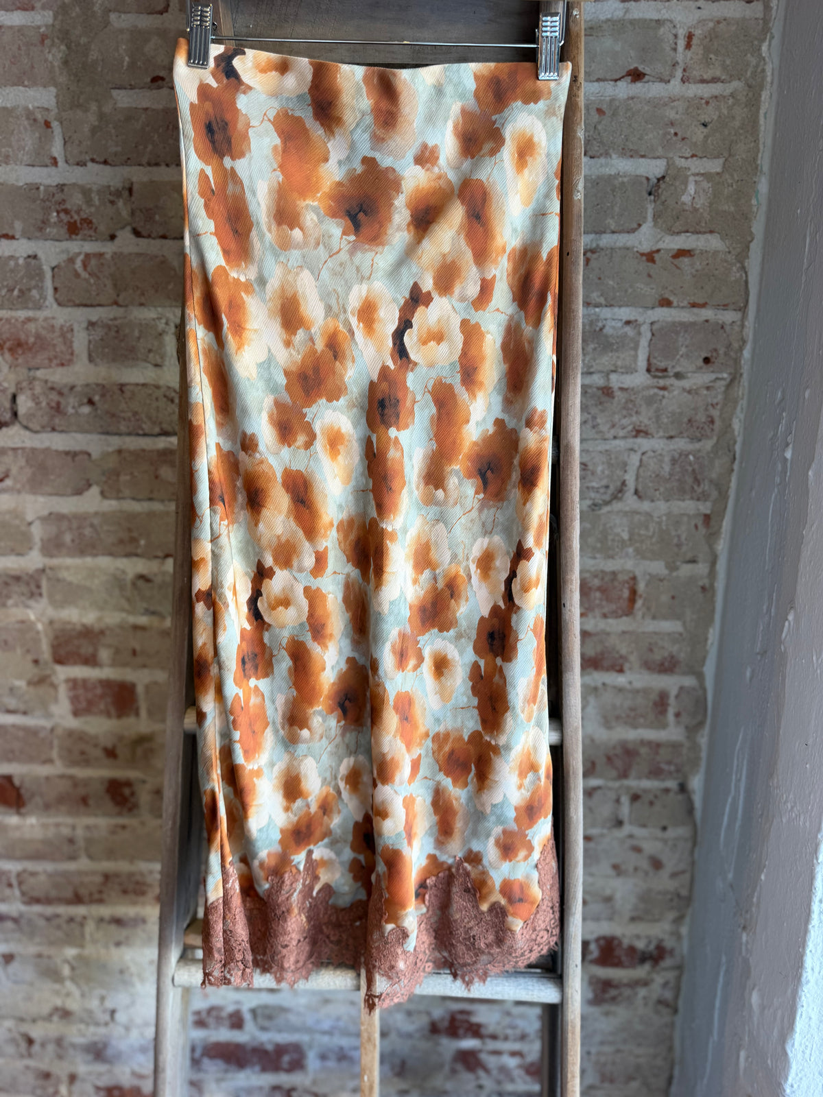 Woven Floral Pencil Midi Skirt