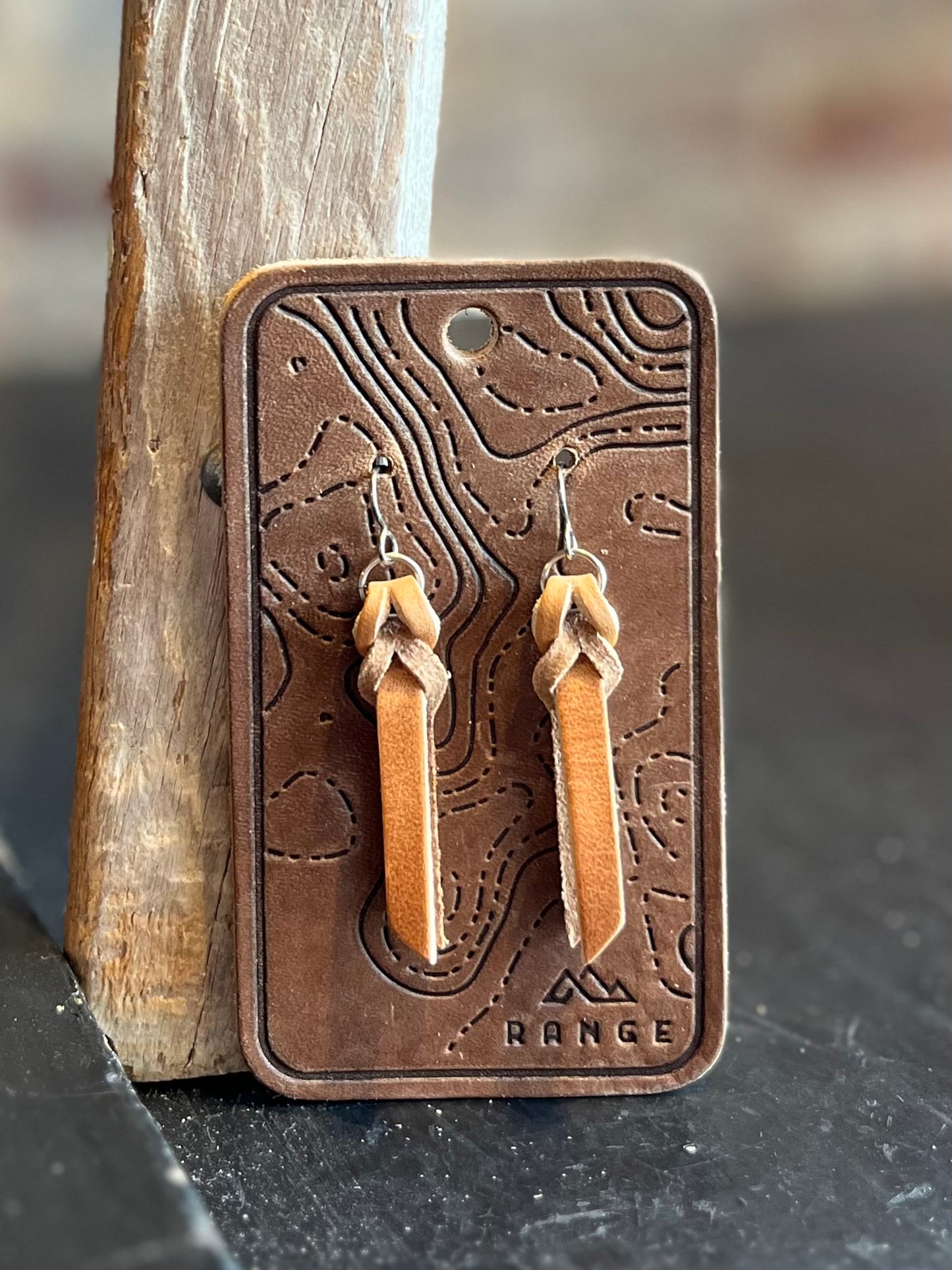 Leather Braided Earrings- Natural