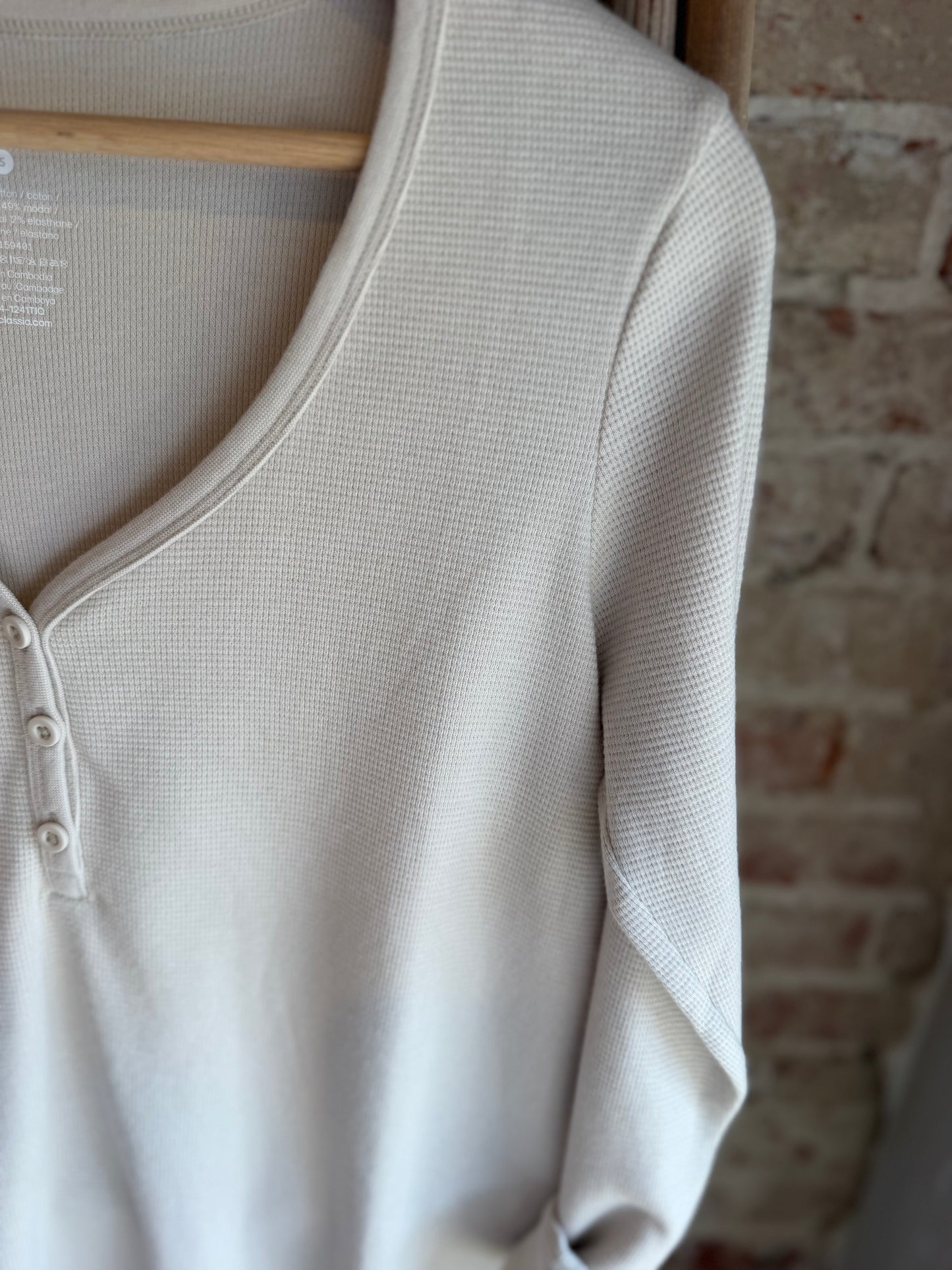 Waffle Knit Long Sleeve Henley - Oatmeal