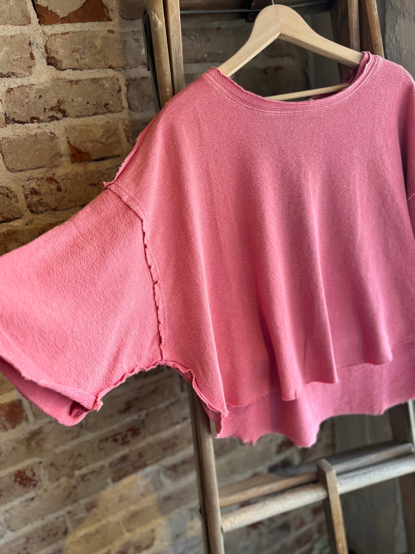 Washed Drop Shoulder Relaxed Crop Tee - Hot Pink