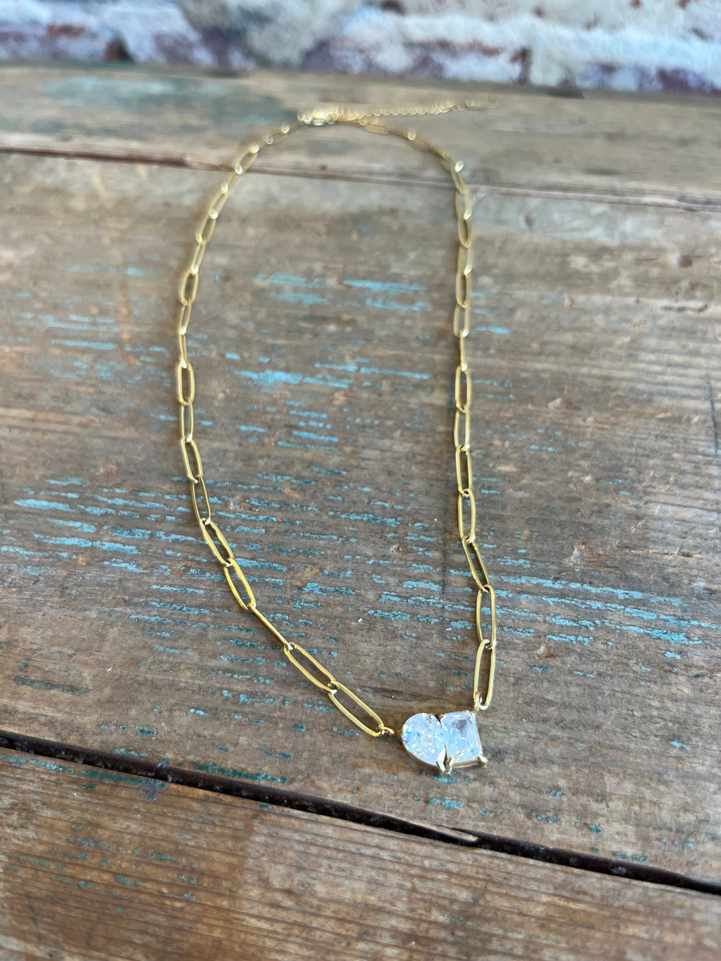 Two Stone Paper Clip Necklace