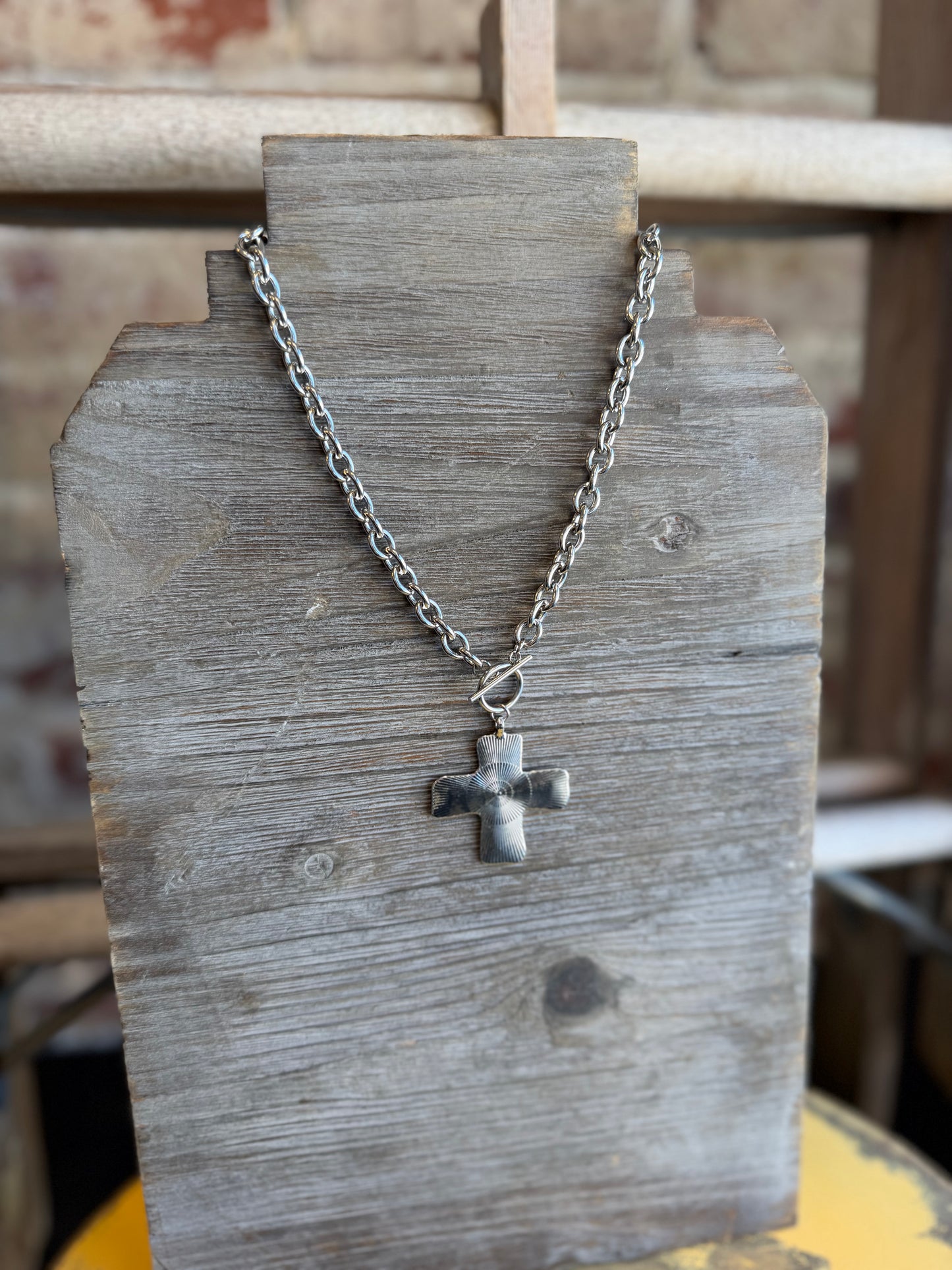 Hammered Cross Necklace - Silver/Waterproof