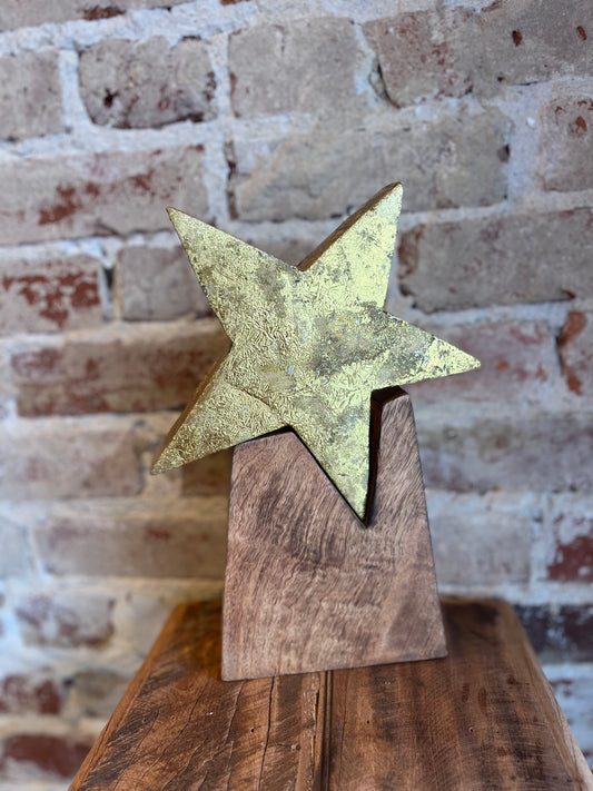 Gold Wooden Star w/ Base - Large