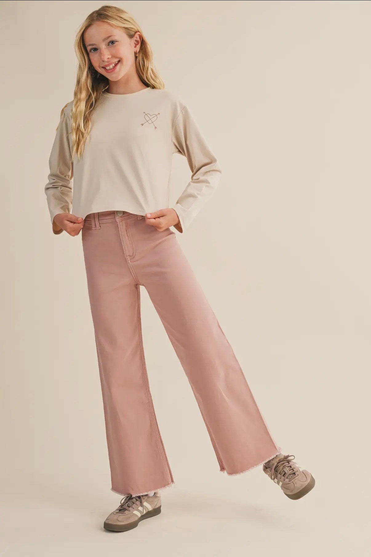 Wide Leg Blush Pink Denim Jeans - Kids/Tweens