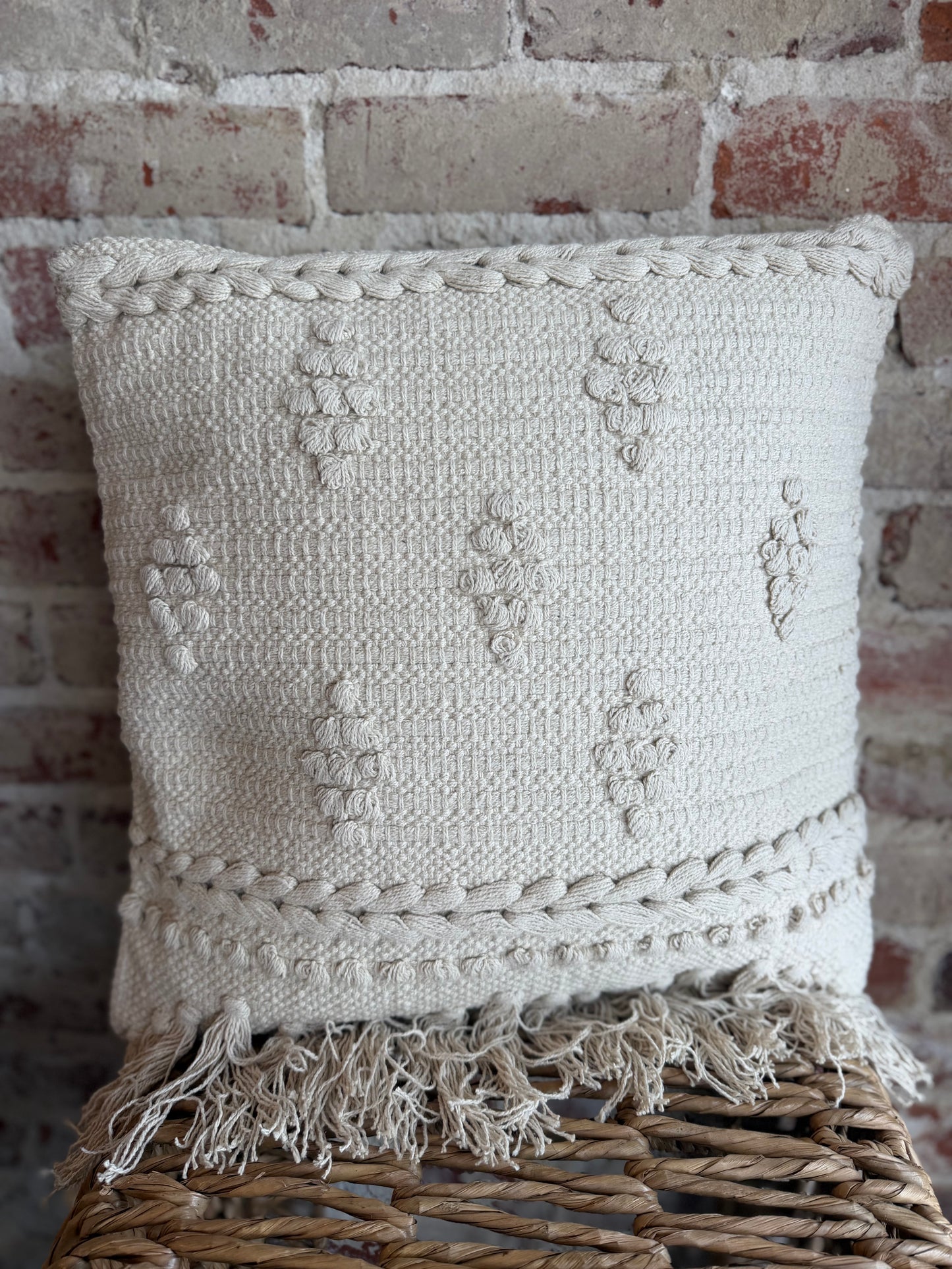 Woven Diamond Throw Pillow - Cream