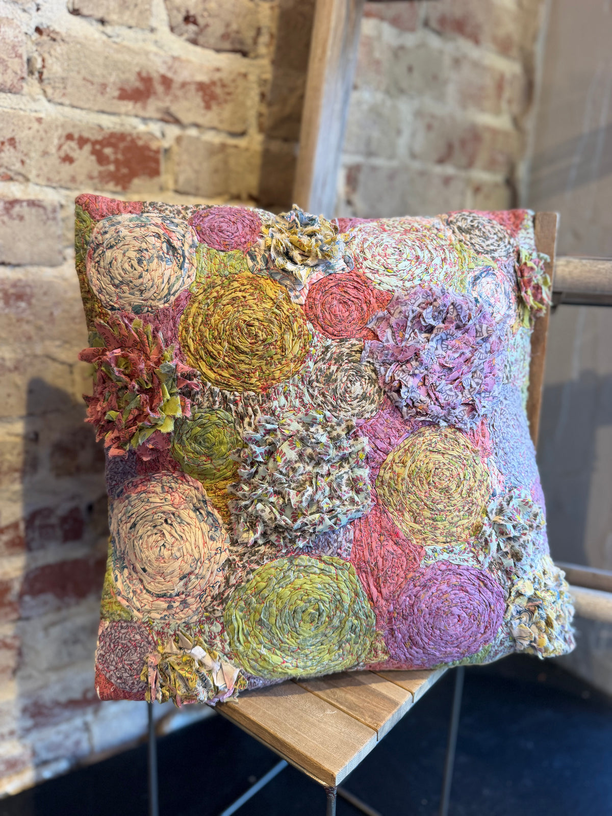Handstitched Flower Burst Pillow