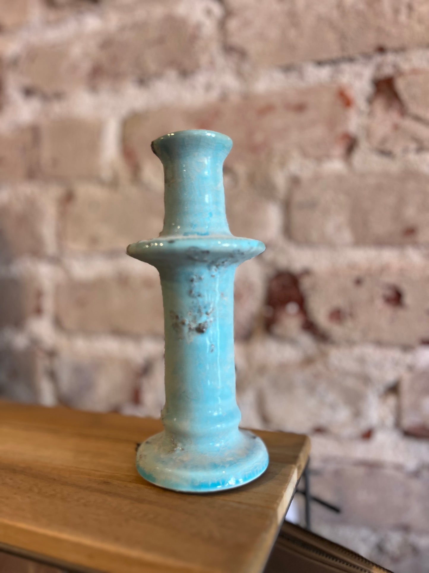 Antique Blue Ceramic Taper Candle Holders - Medium