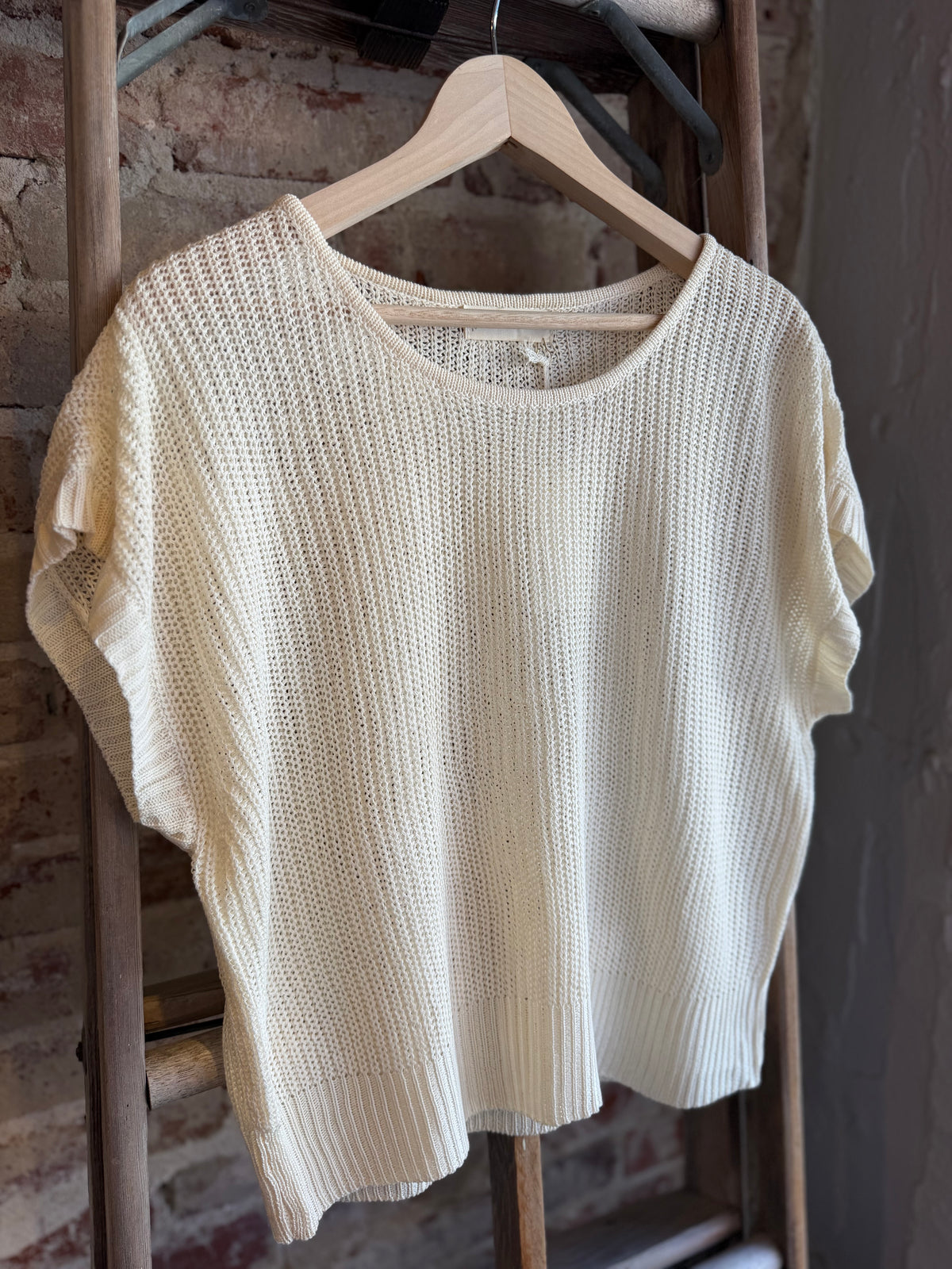 Short Sleeve Knit Sweater - Ivory