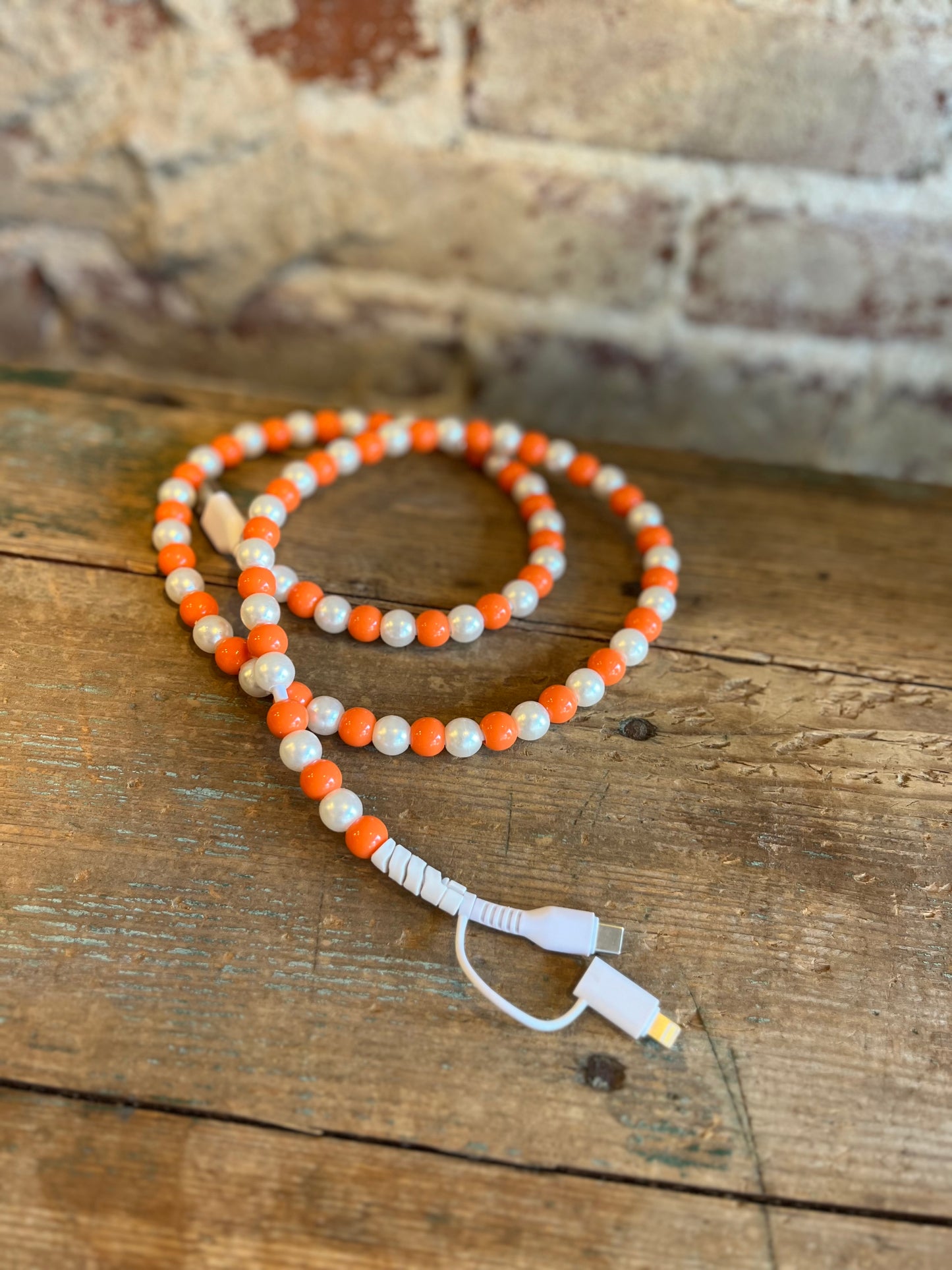 Orange + Pearl Bead Phone Charger