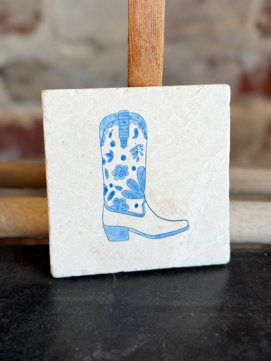 Coastal Cowboy Boot Marble Coaster