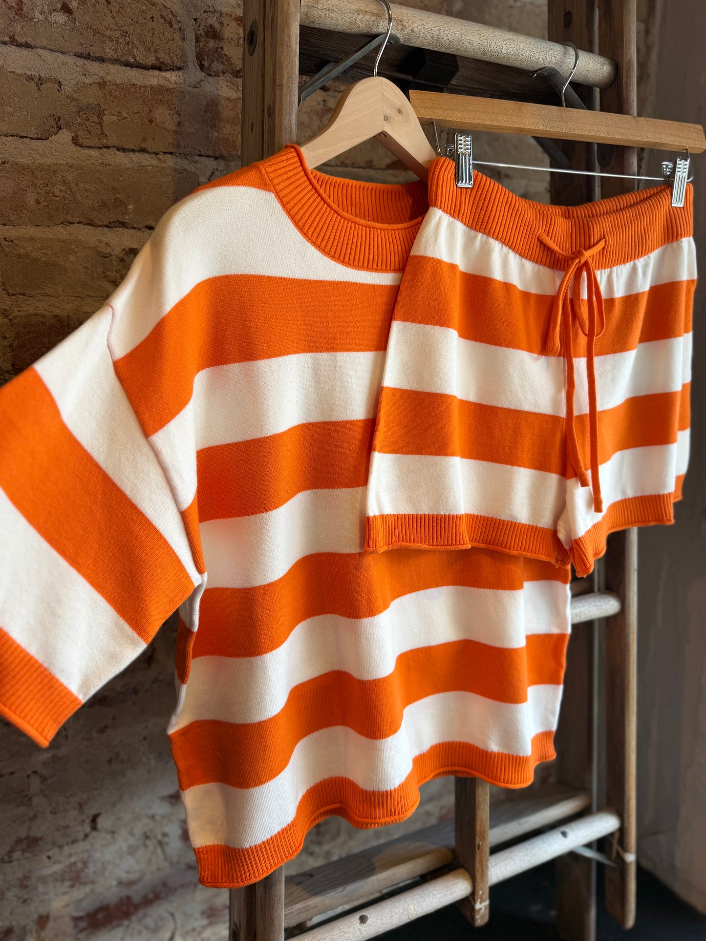 Orange+White Knit Stripe SET