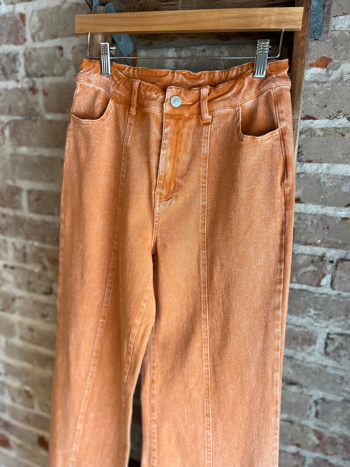 Acid Wash Flared Jeans - Orange