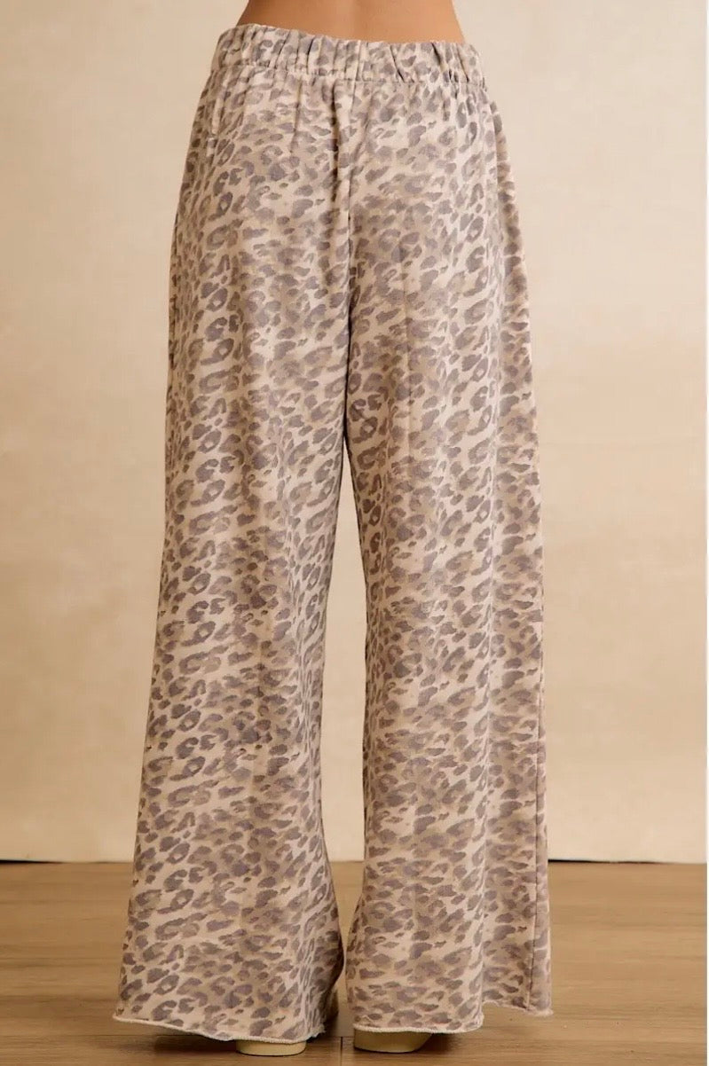 Leopard Fleece Wide Leg Pants