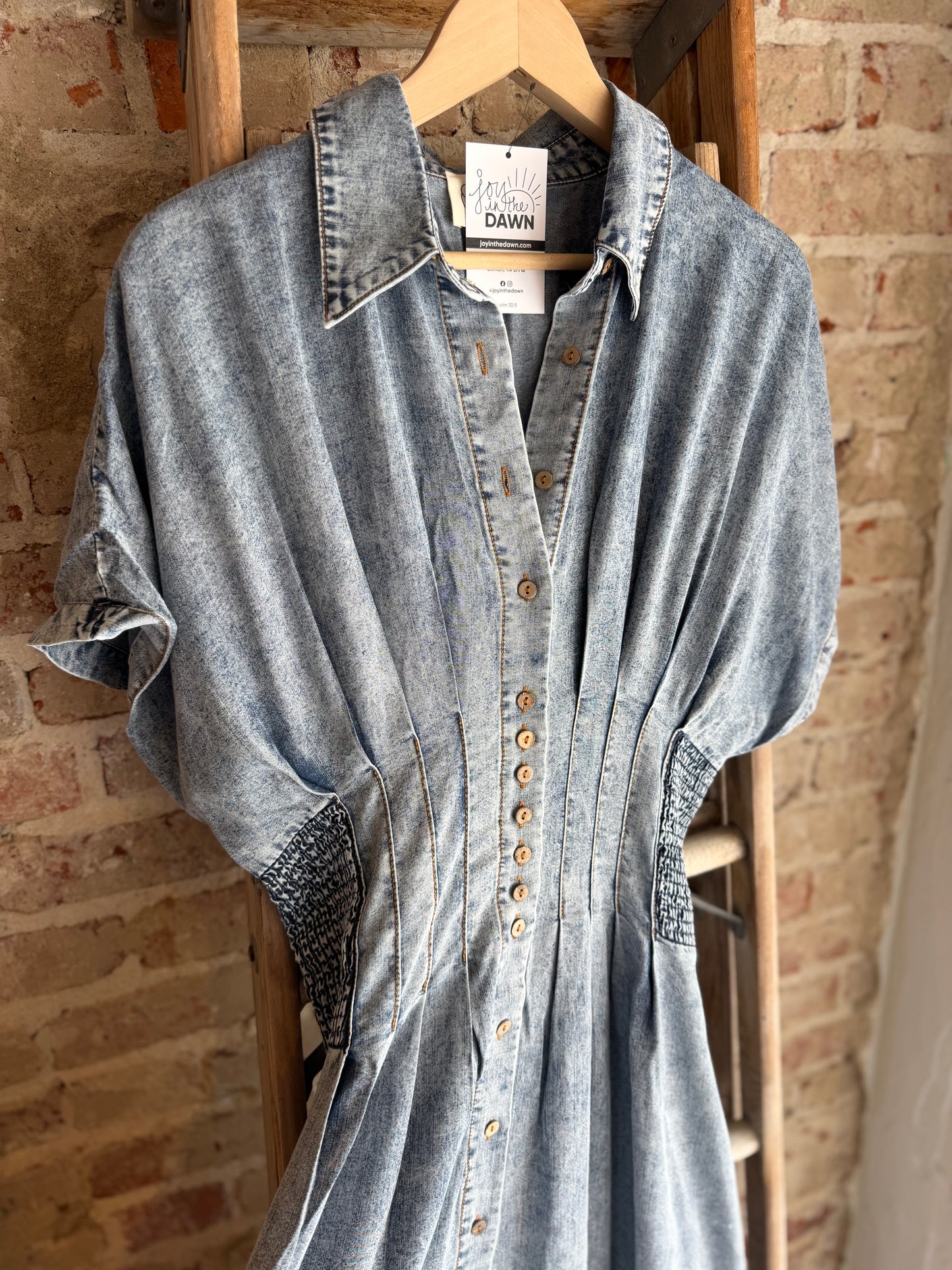 Smocked Tencel Dress w/ Pockets