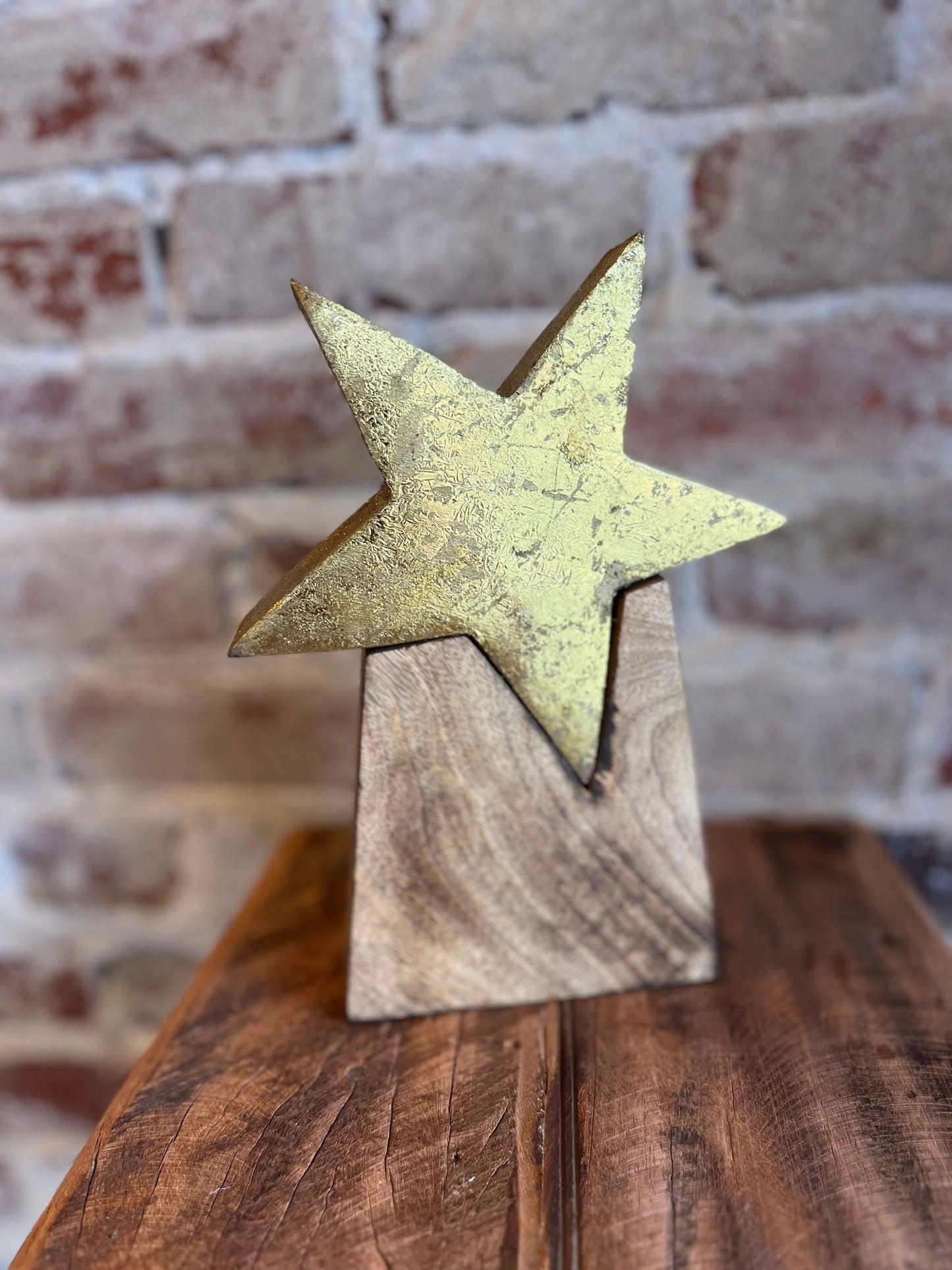 Gold Wooden Star w/ Base - Medium
