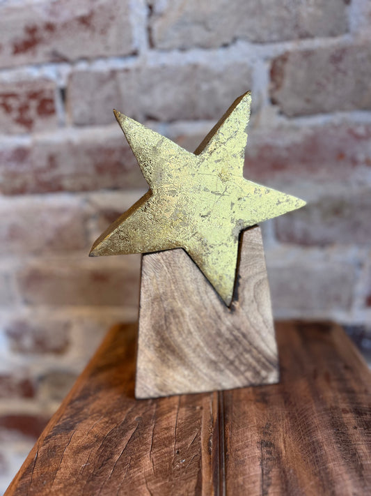 Gold Wooden Star w/ Base - Medium