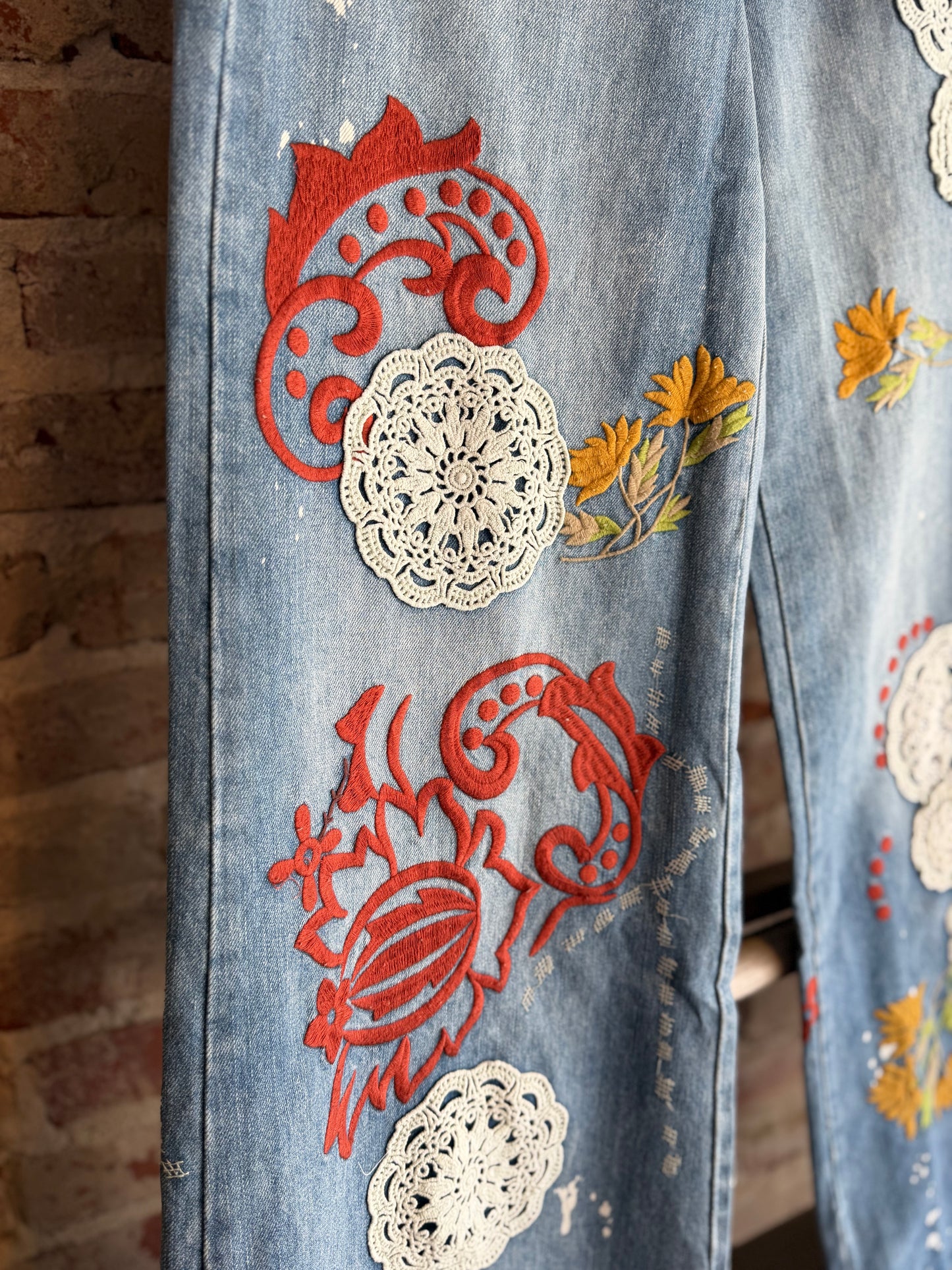 Crochet & Floral Embroidered Jeans