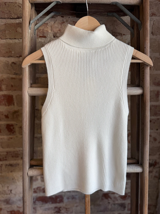 Knit Turtleneck Sleeveless Top- Off White