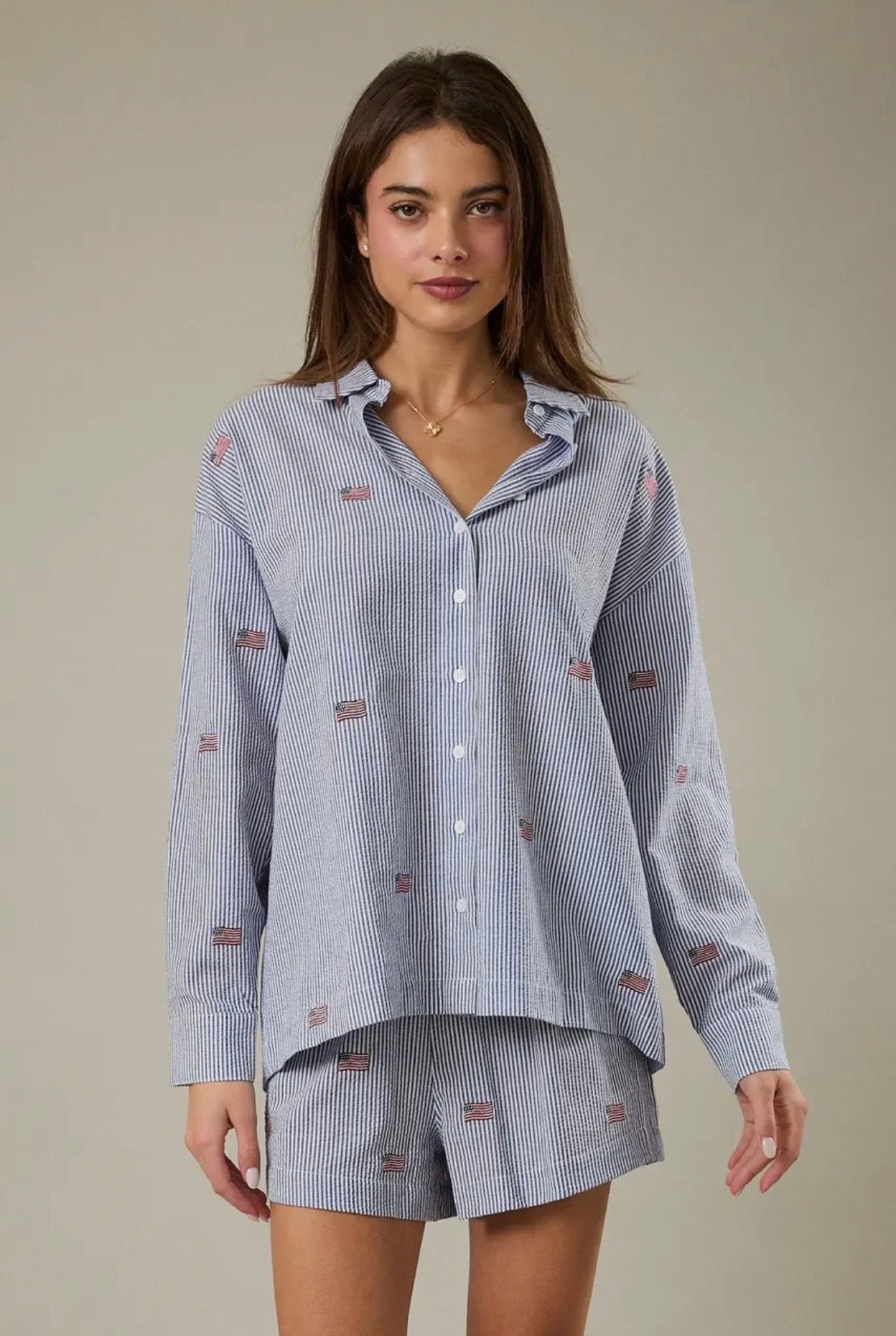 USA Embroidered Flag Button Up