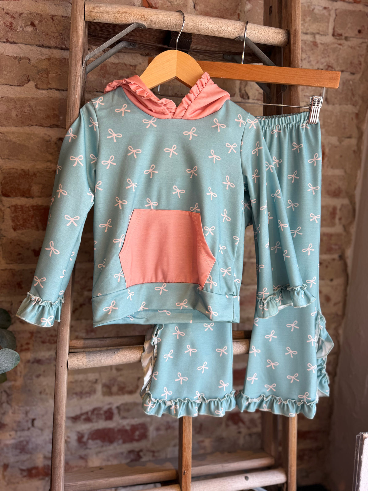 Teal + Pink Bow Ruffle SET- Kids
