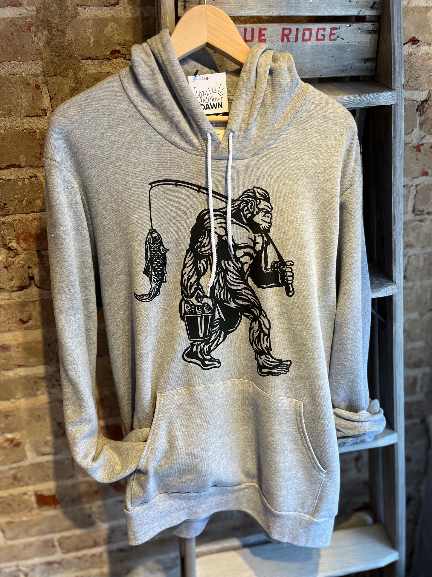 Bigfoot Gone Fishing Hoodie- Grey