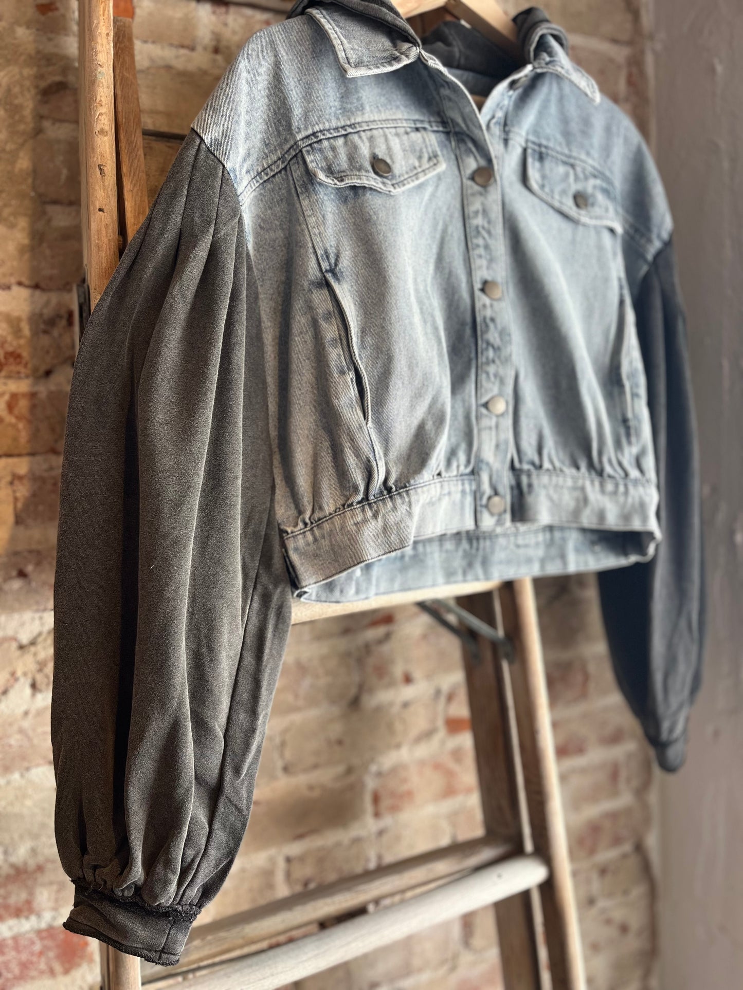 Crop Hooded Denim Jacket