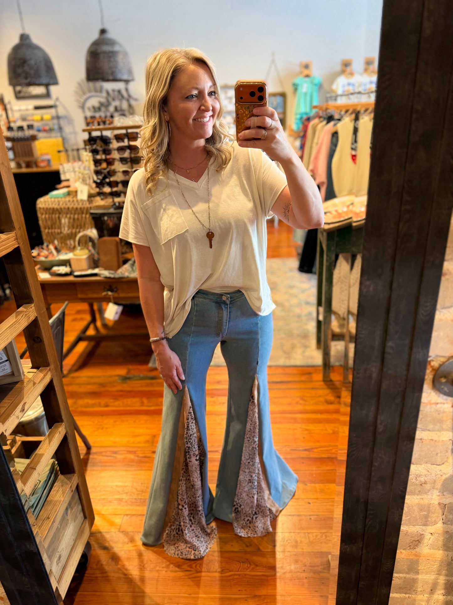 Leopard and Lace Wide Leg Jeans