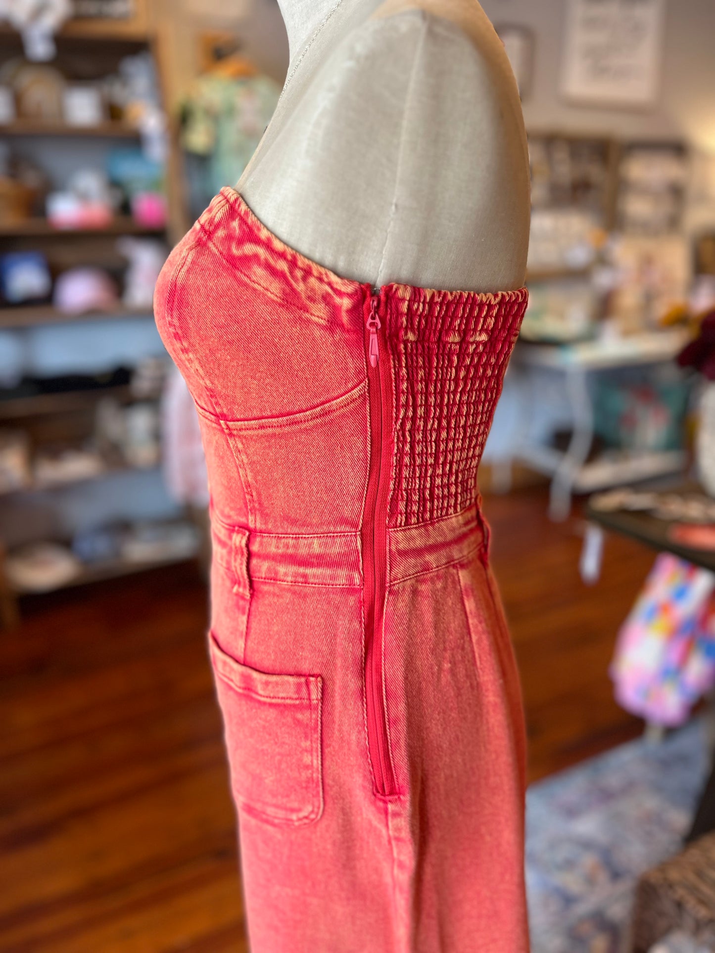 Mineral Washed Wide Leg Jumpsuit -Burnt Orange