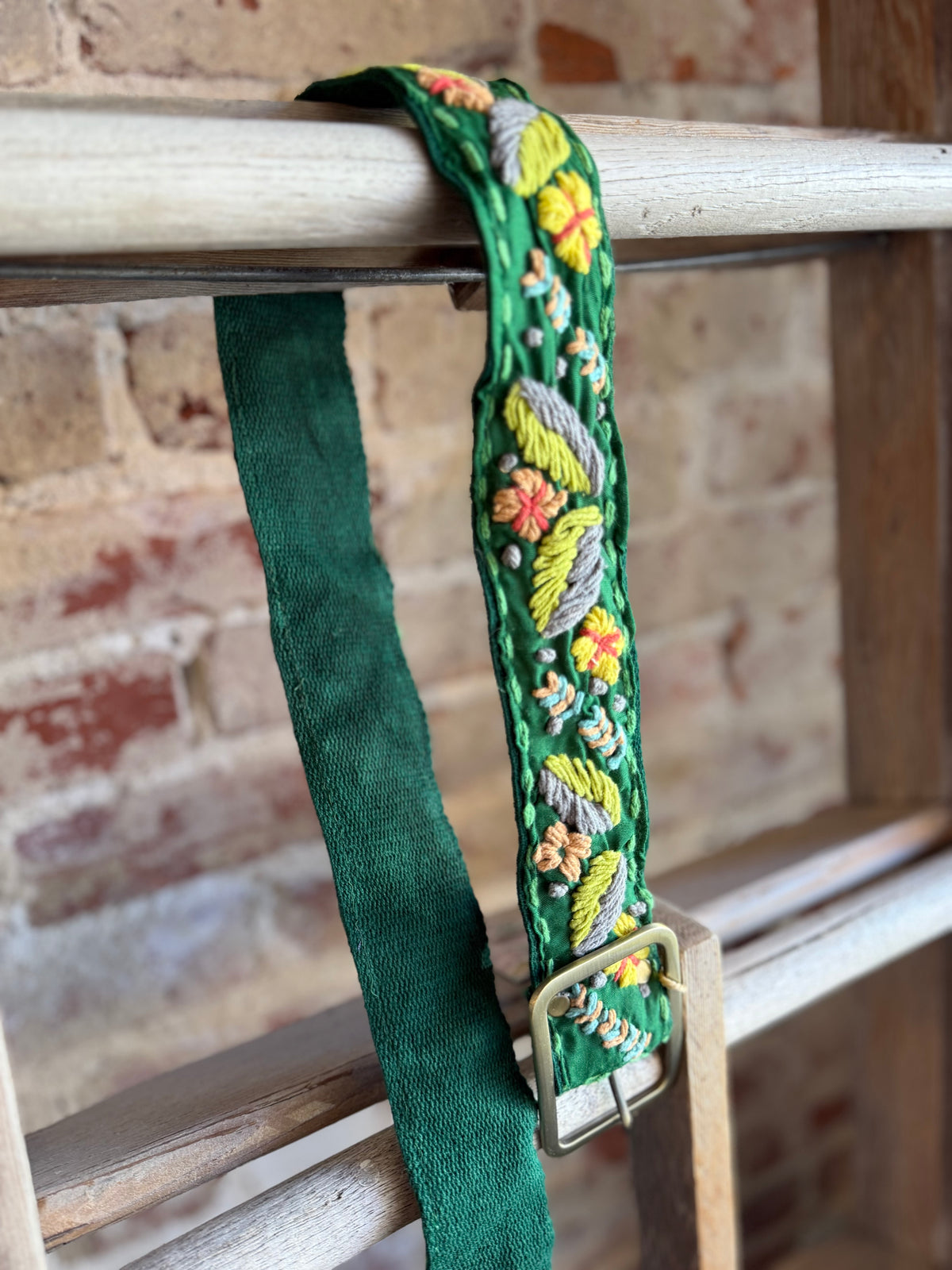 Floral Embroidered Belt - Green