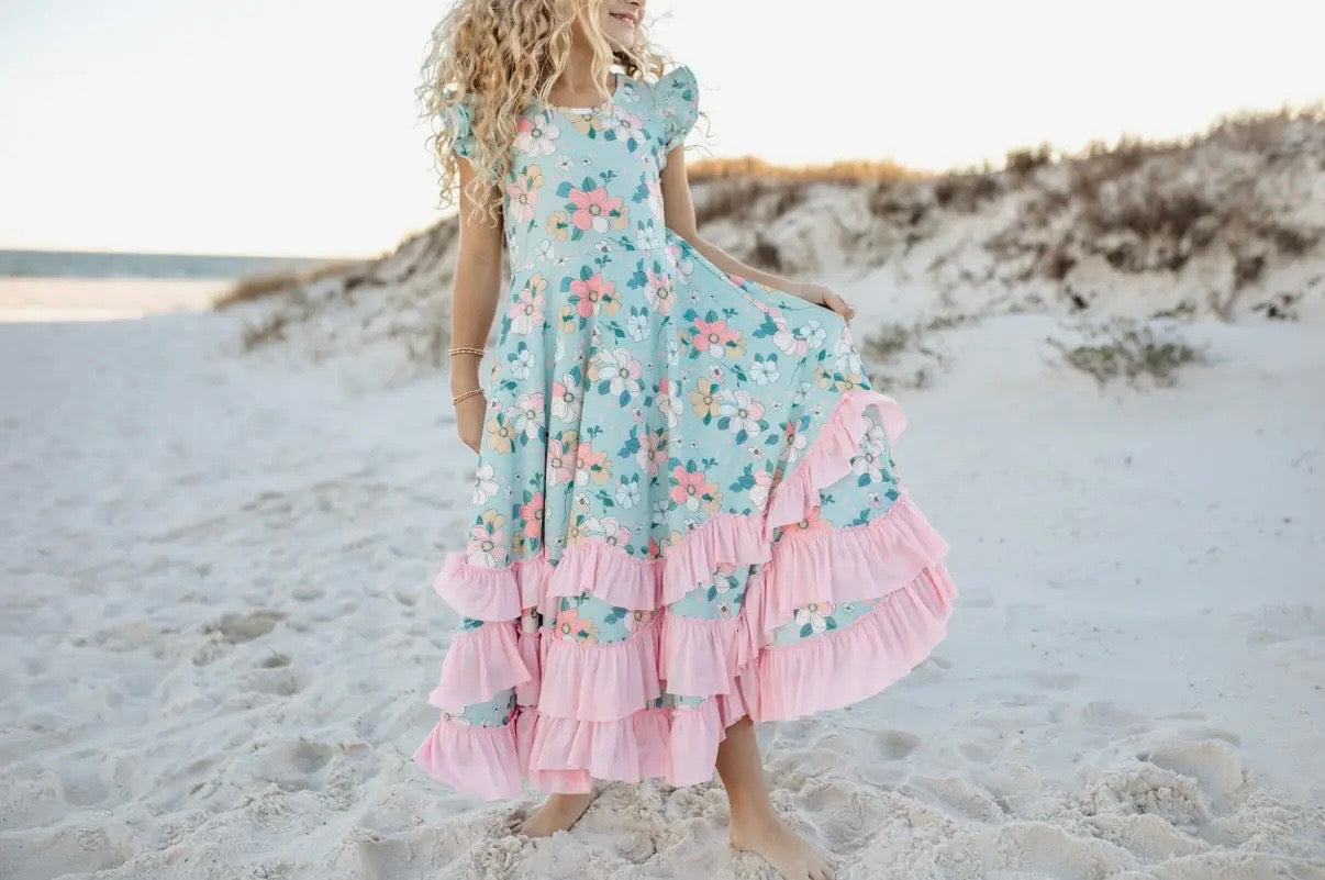 Bella Mint Floral Dress - Toddler/Kids