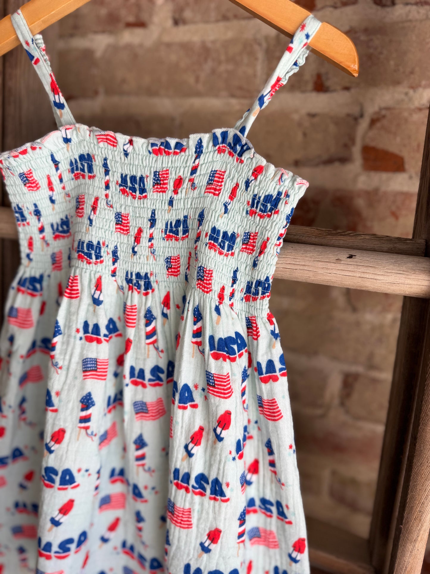 Retro Americana Muslin Smocked Dress- Blue