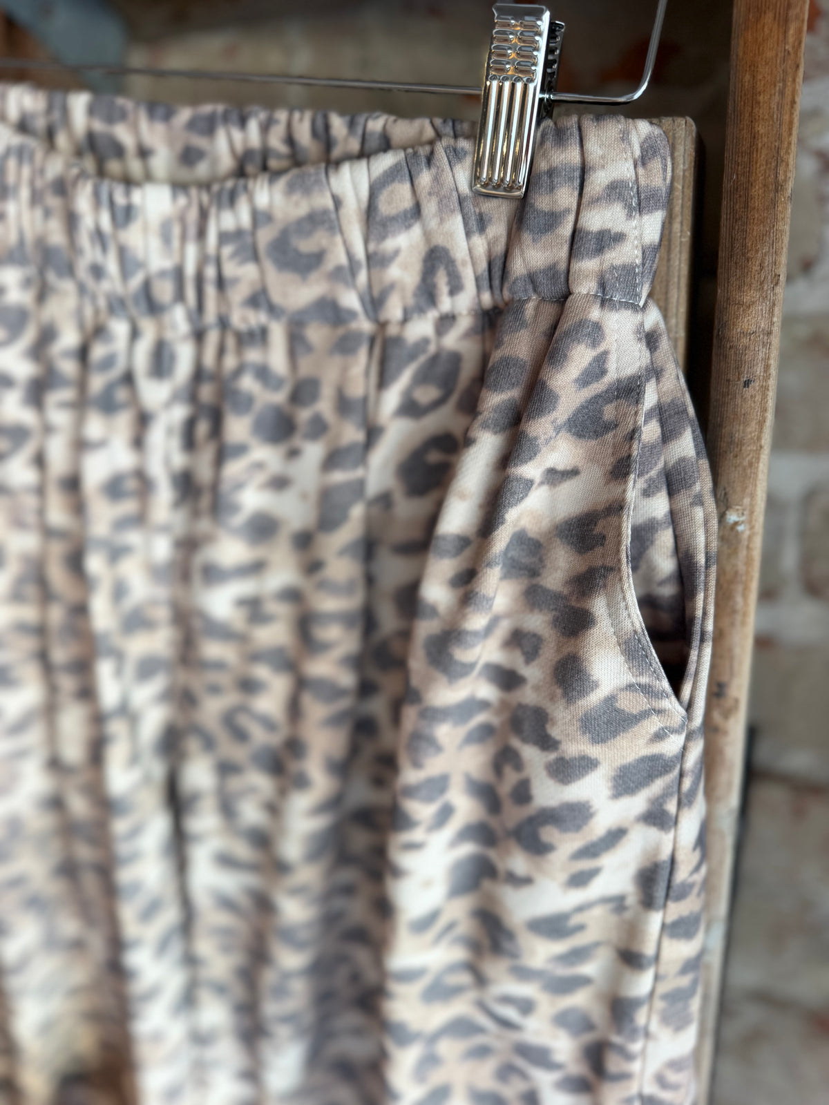 Leopard Fleece Wide Leg Pants