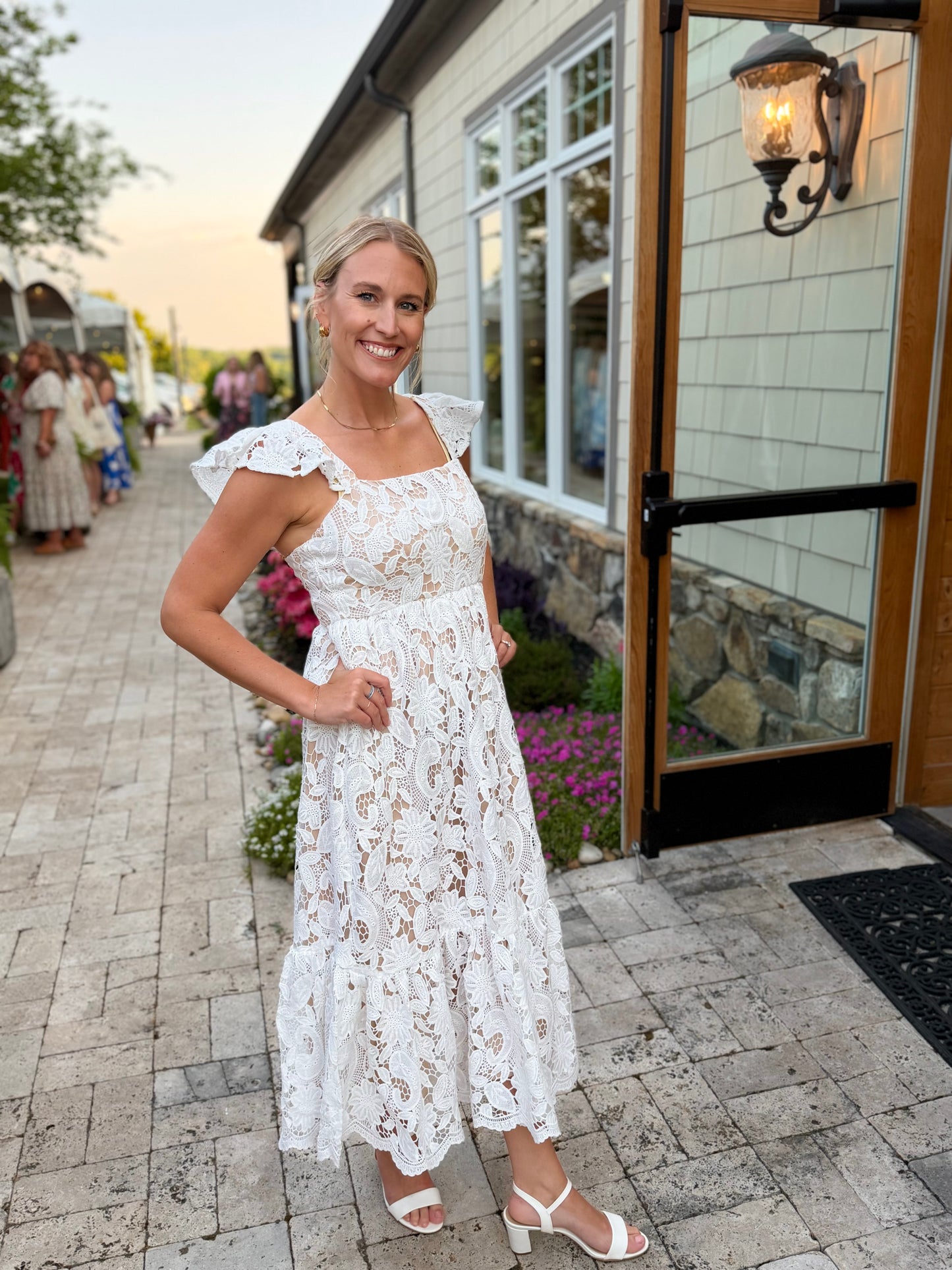 Solid Lace Midi Dress - White
