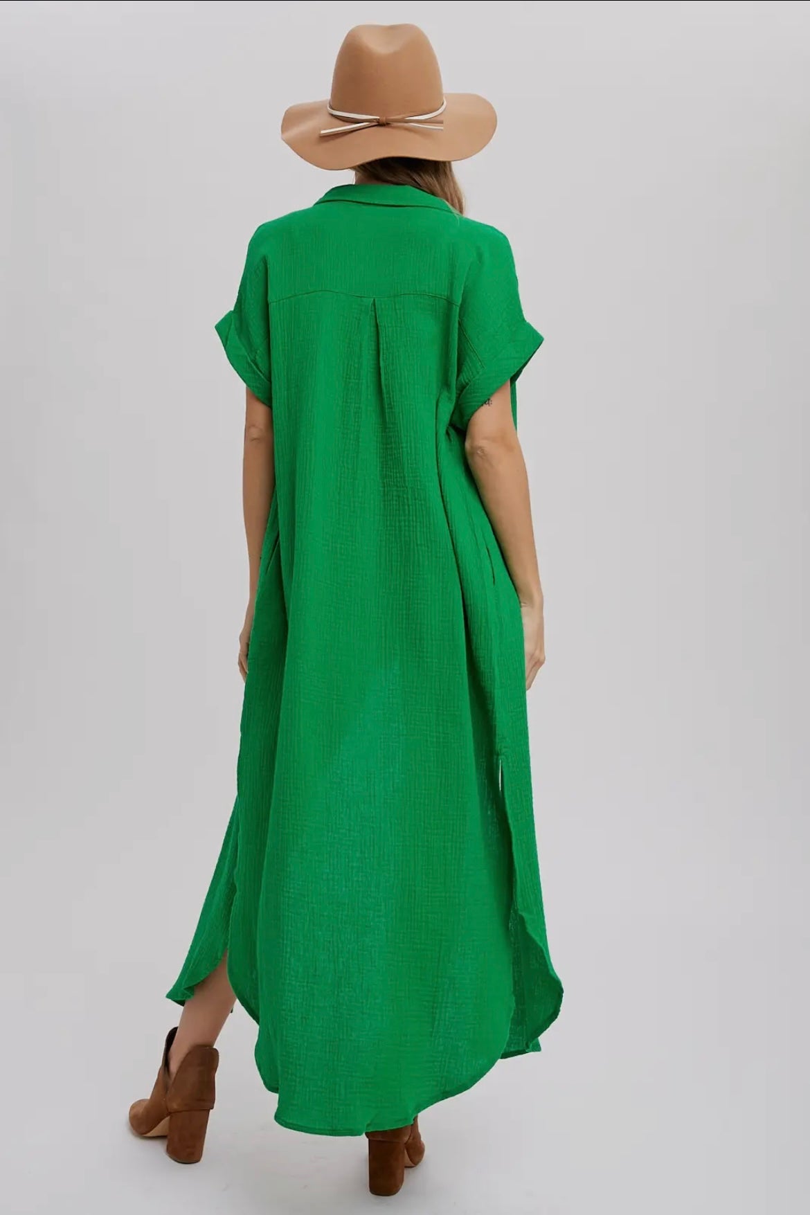 Button-Up Maxi Shirt- Kelly Green