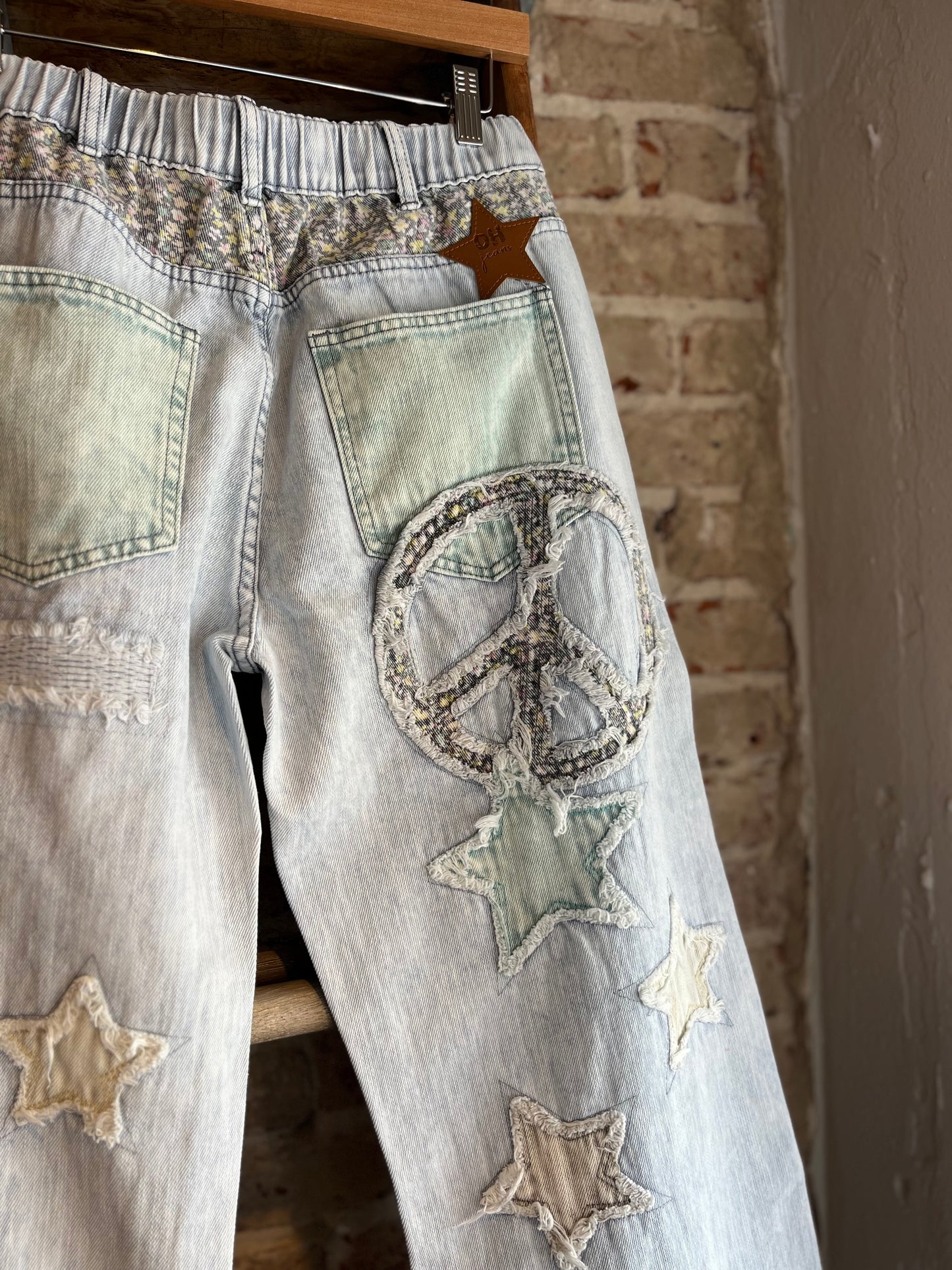 Washed Star Patchwork Denim Jeans