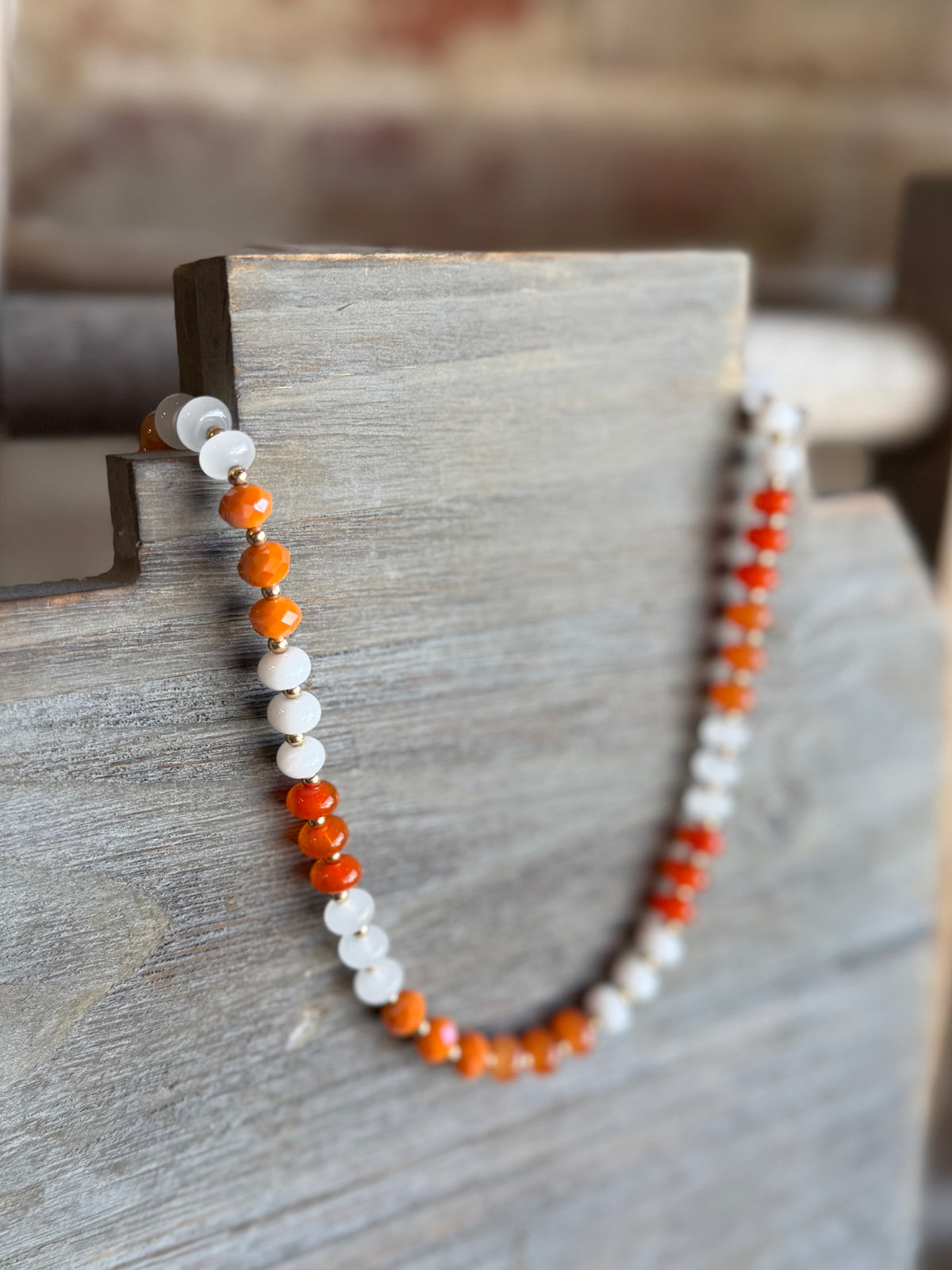 Game Day Beaded Necklace - Orange/White