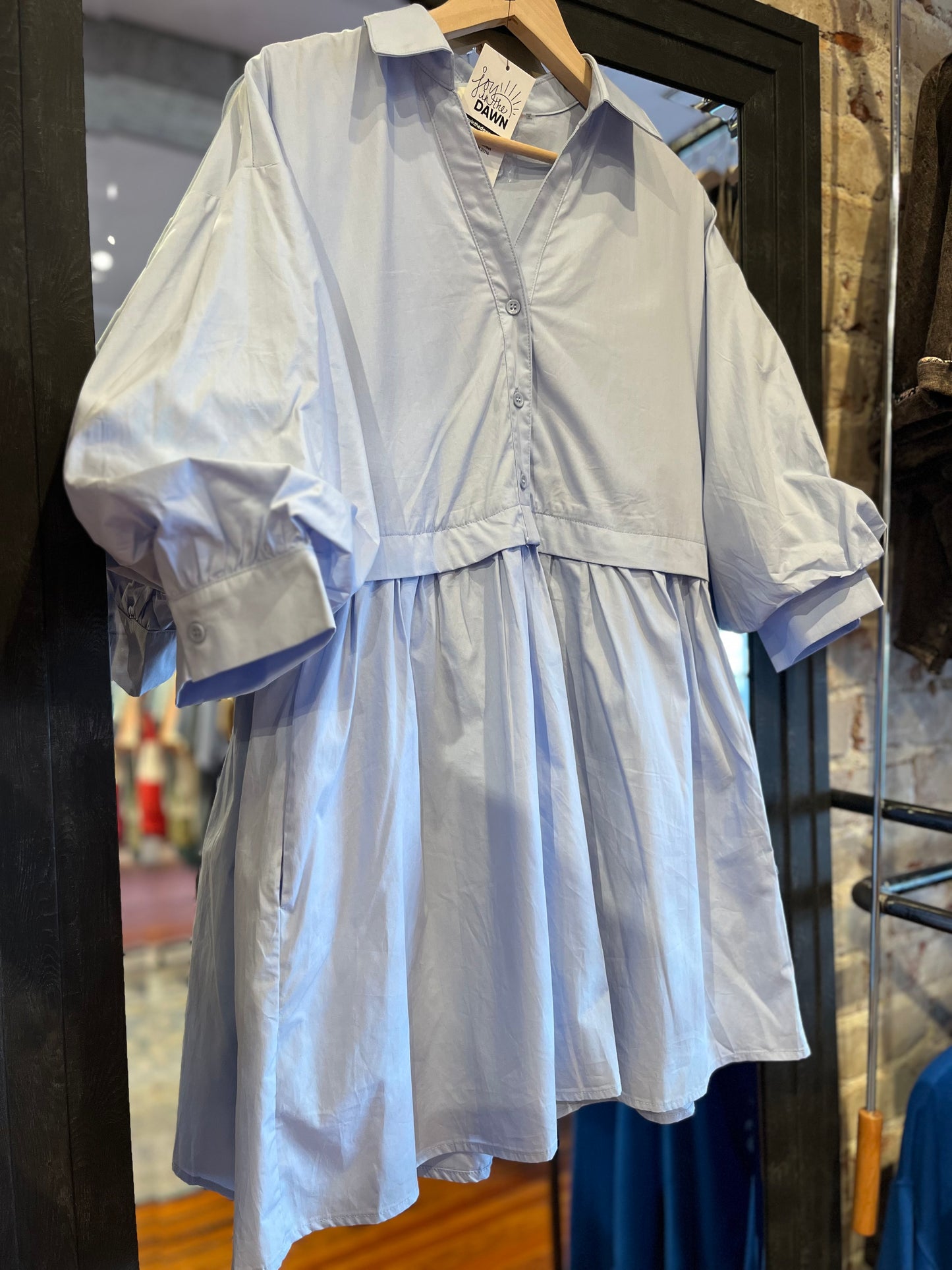 Poplin Shirt Dress- Ice Blue