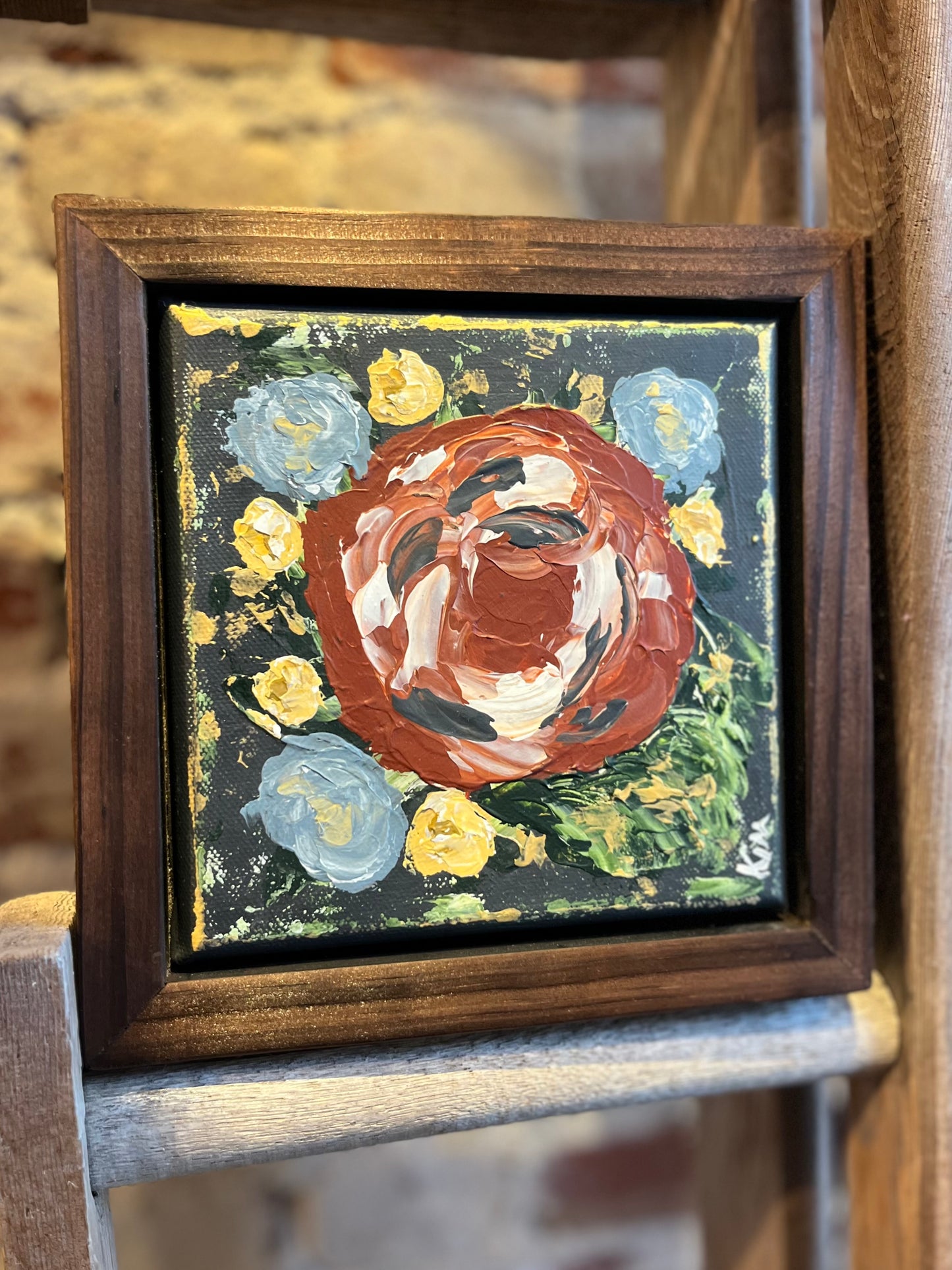 Framed Rusty Rose Canvas - Handpainted