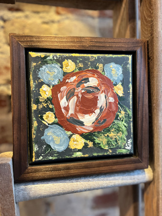 Framed Rusty Rose Canvas - Handpainted