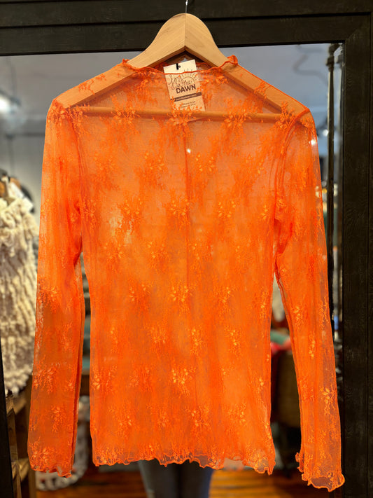 Floral Lace Long Sleeve Top - Orange