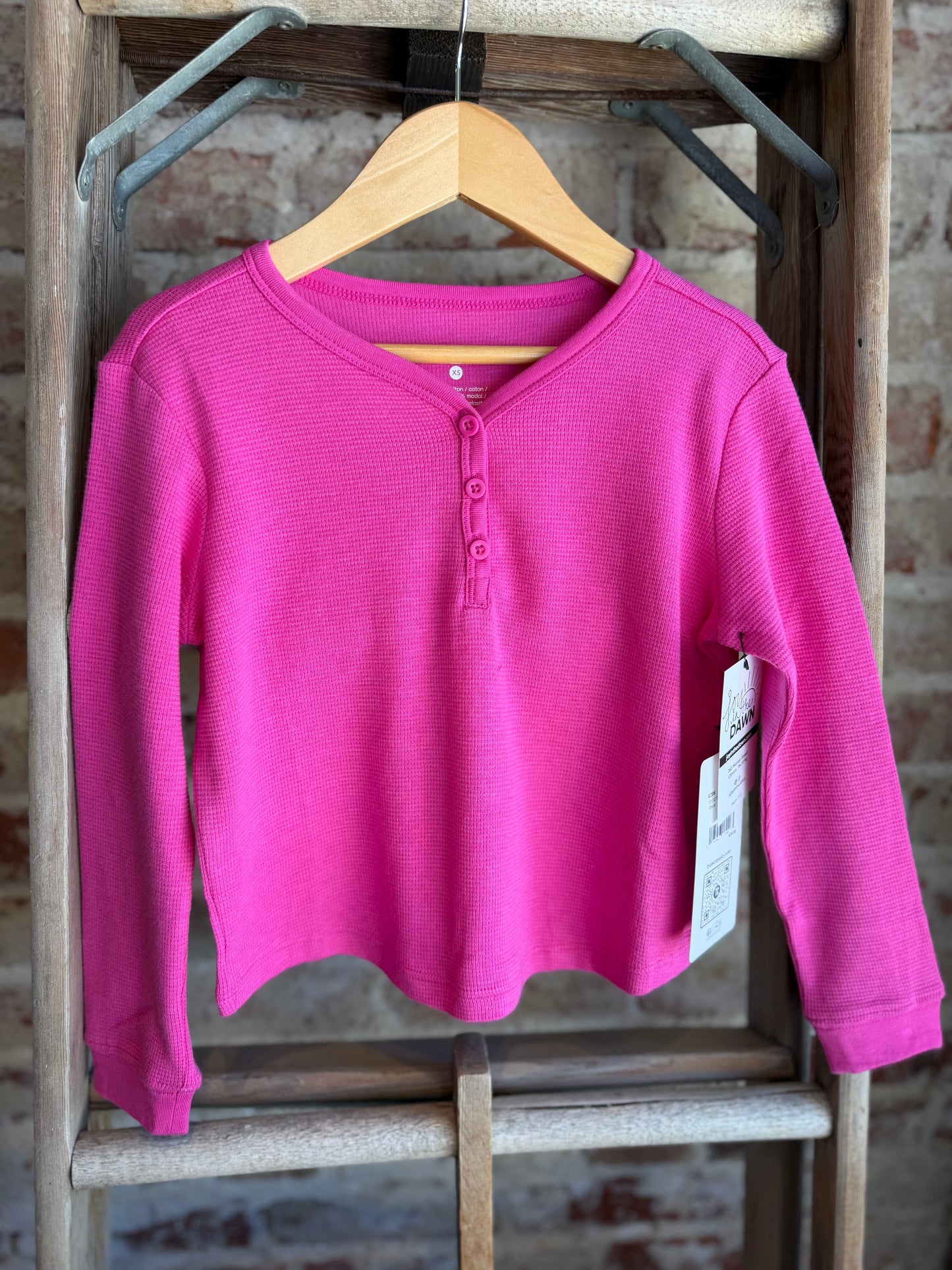 Girls Waffle Knit Henley -Fuchsia