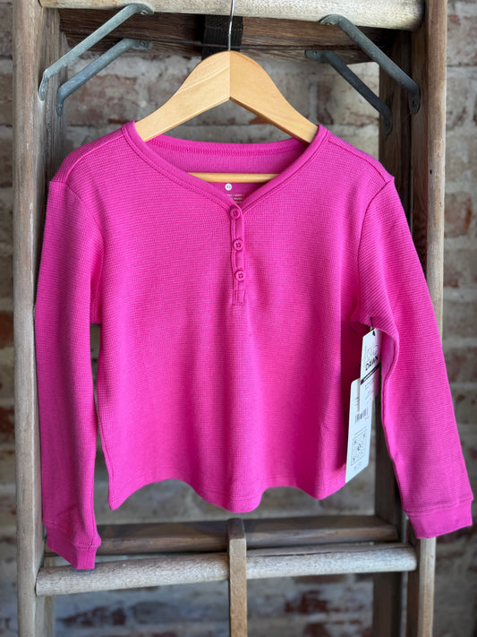 Girls Waffle Knit Henley -Fuchsia