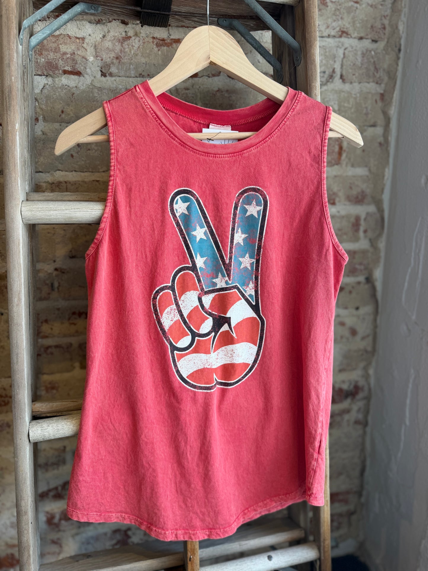 Americana Peace Sign Tank- Red