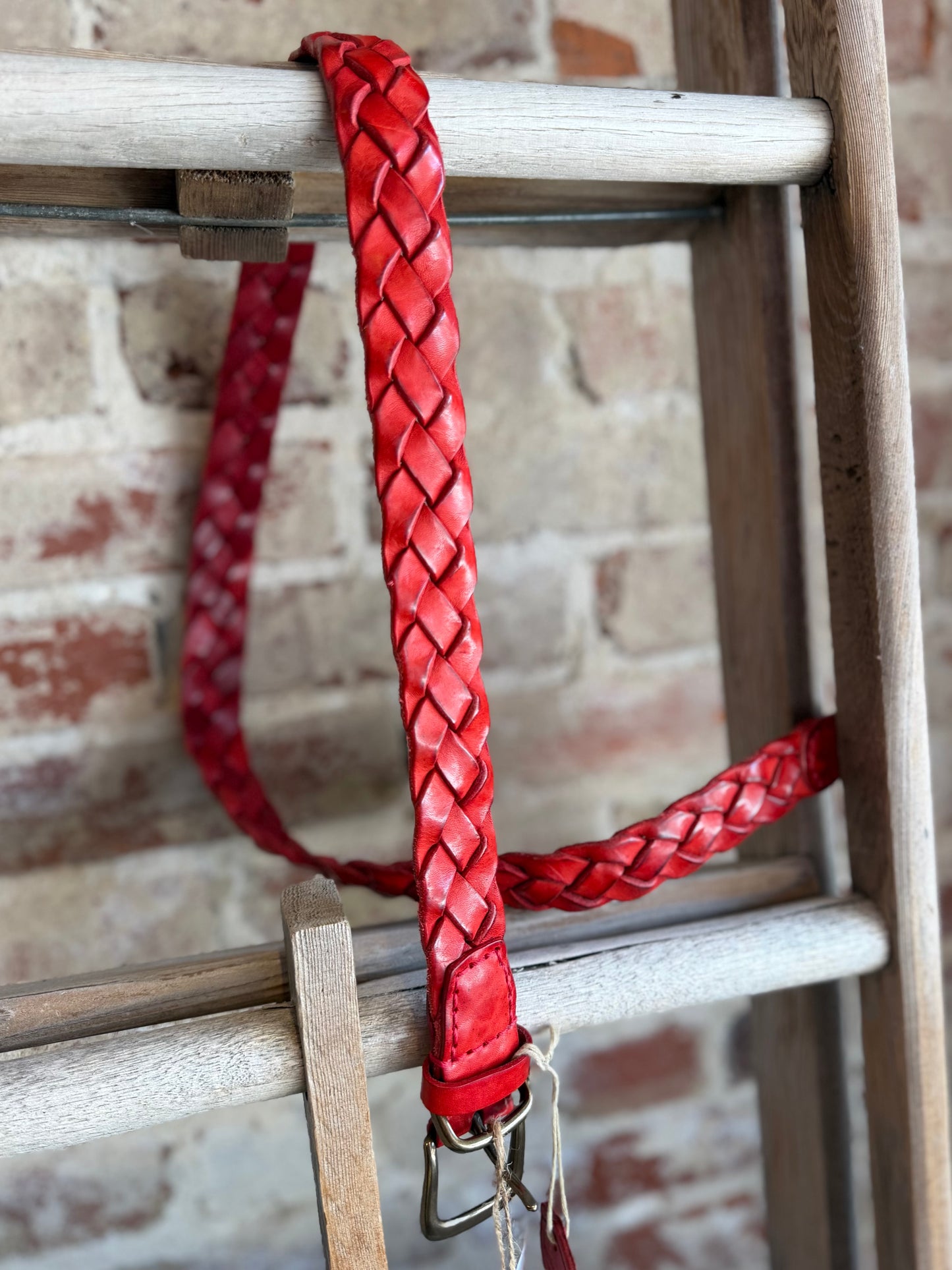 Braided Genuine Leather Belt - Red