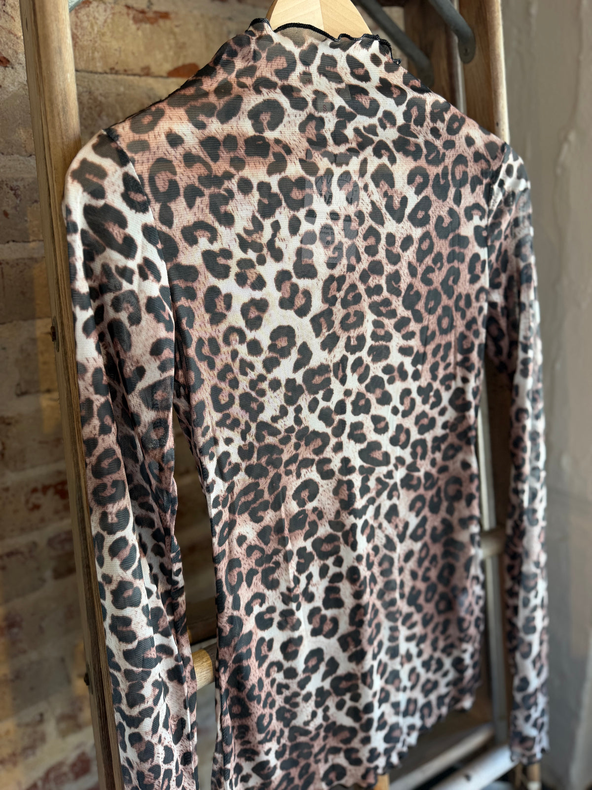 Leopard Mesh Long Sleeve Top